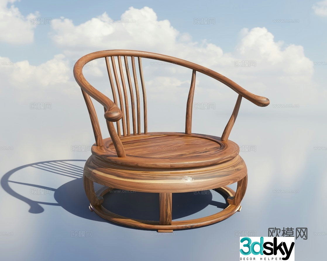 New Chinese style armchair round stool walnut chair solid wood chair 3D model