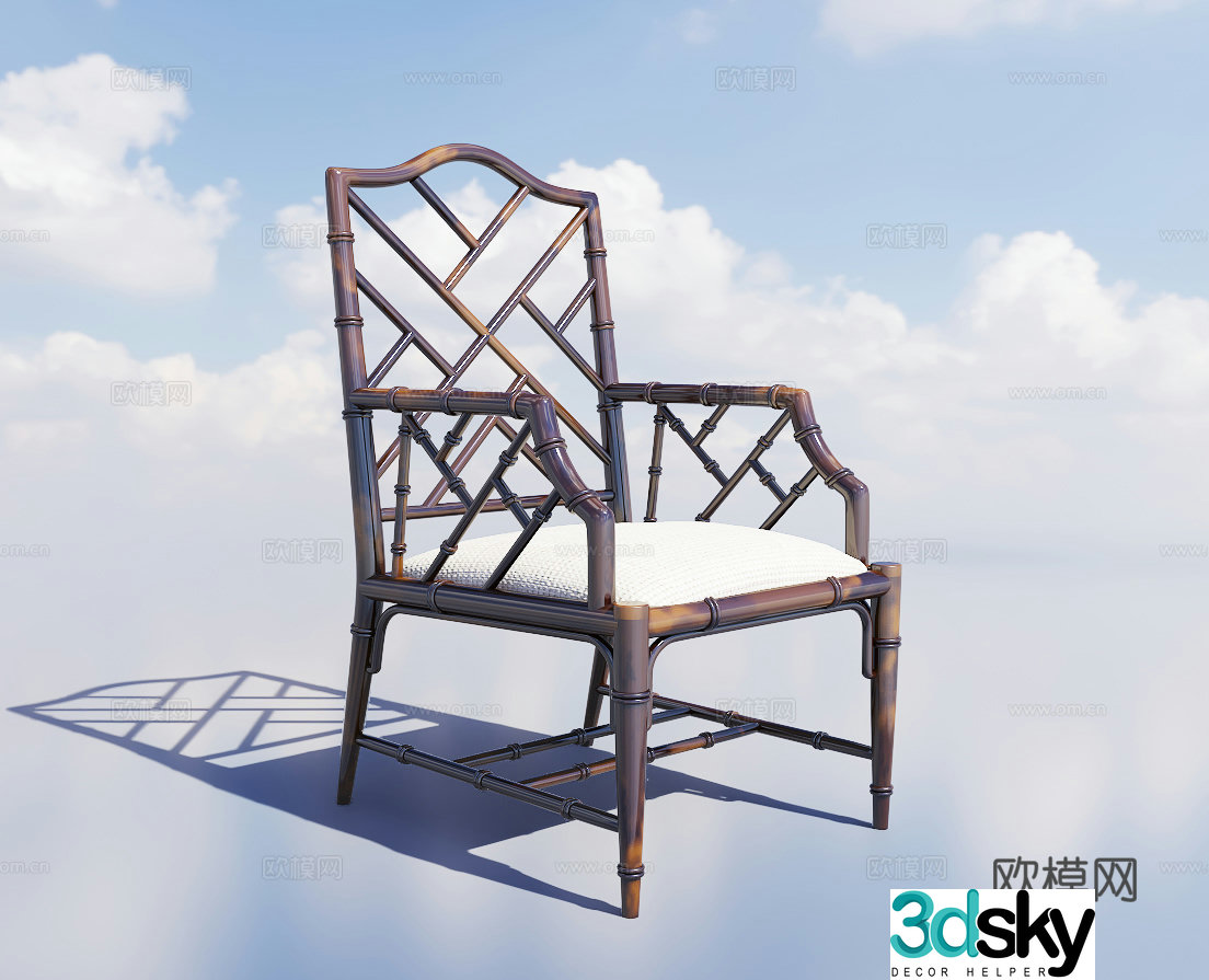 New Chinese style armchair dining chair solid wood chair 3d model
