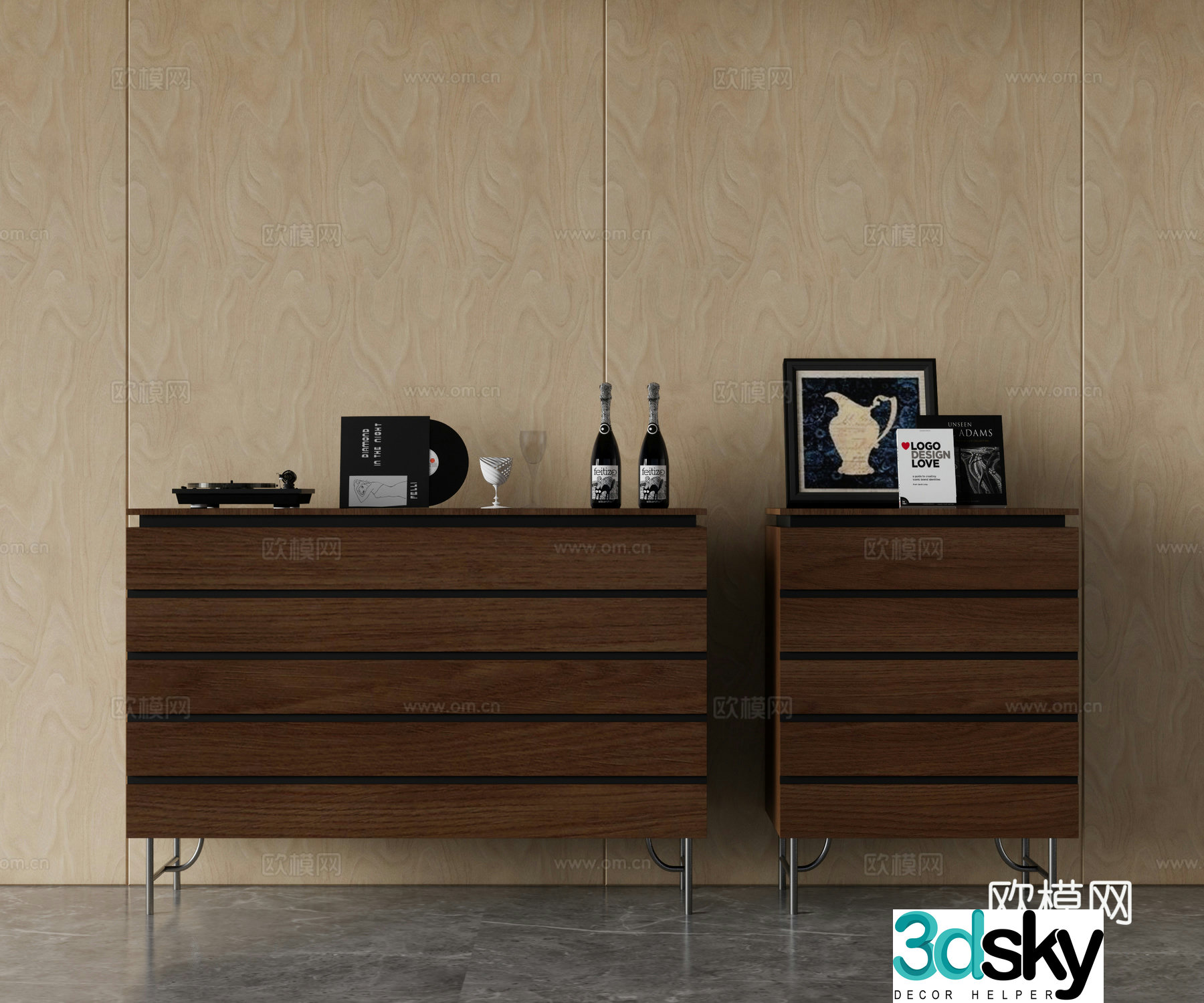 Modern chest of drawers side cabinet entrance cabinet 3D model