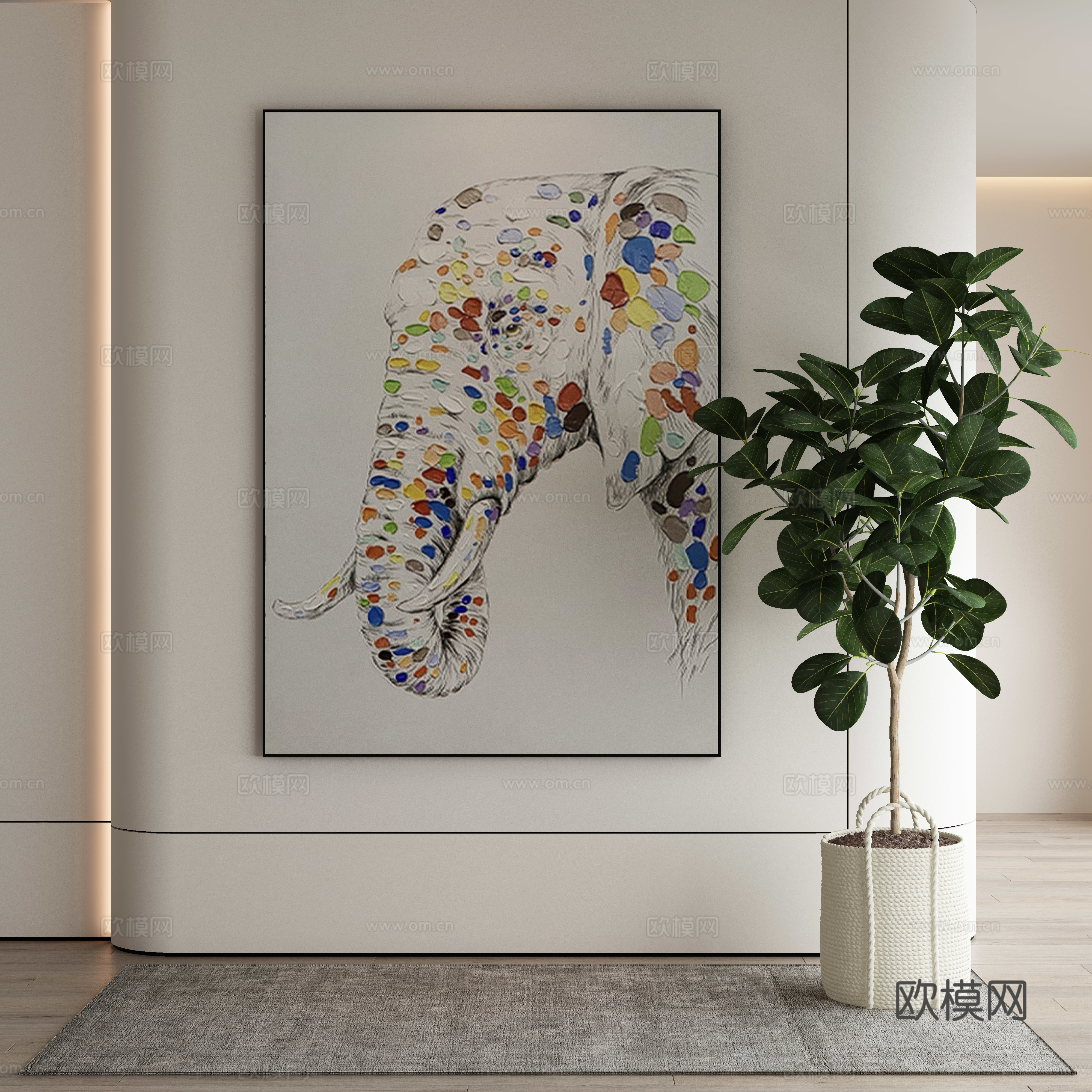 Modern decorative painting elephant hanging painting 3d model