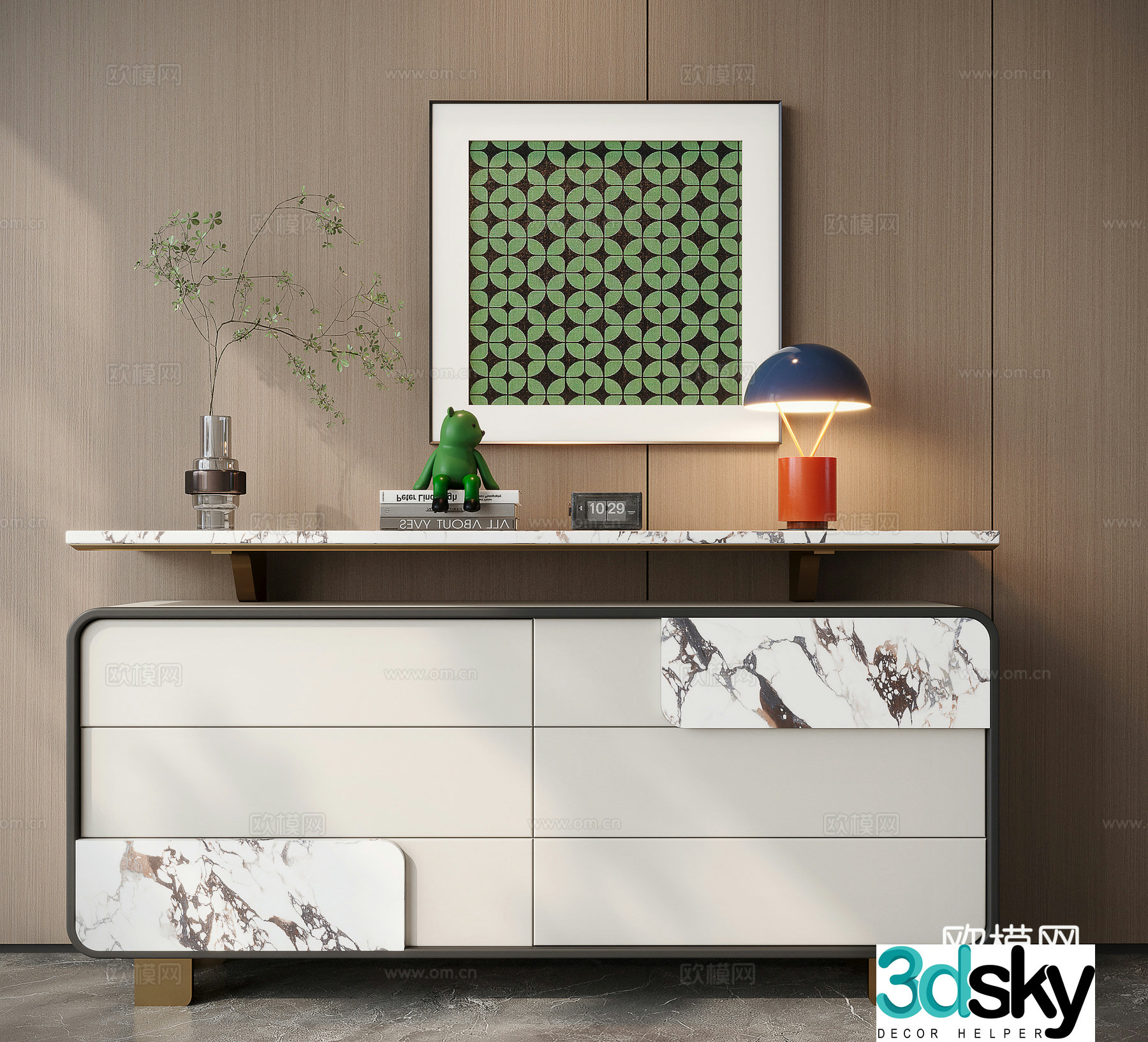 Italian style entrance cabinet drawer cabinet side cabinet 3D model