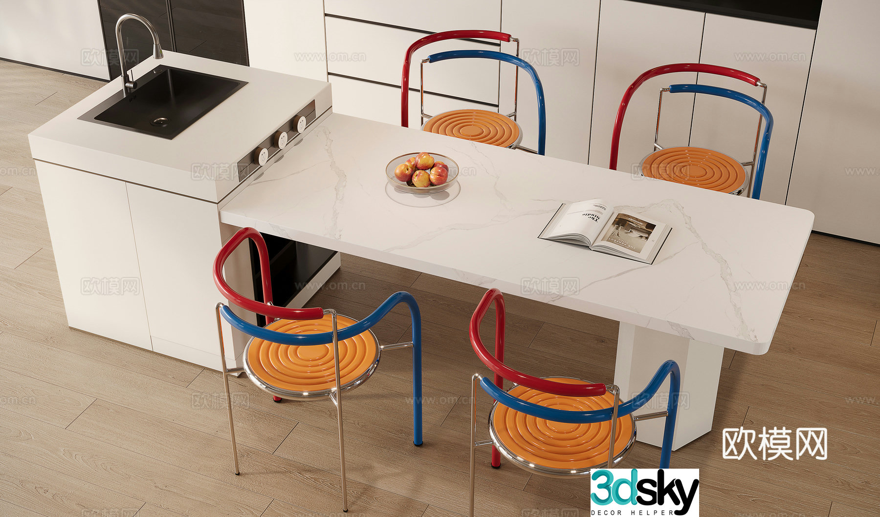 Minimalist dopamine island dining table 3d model