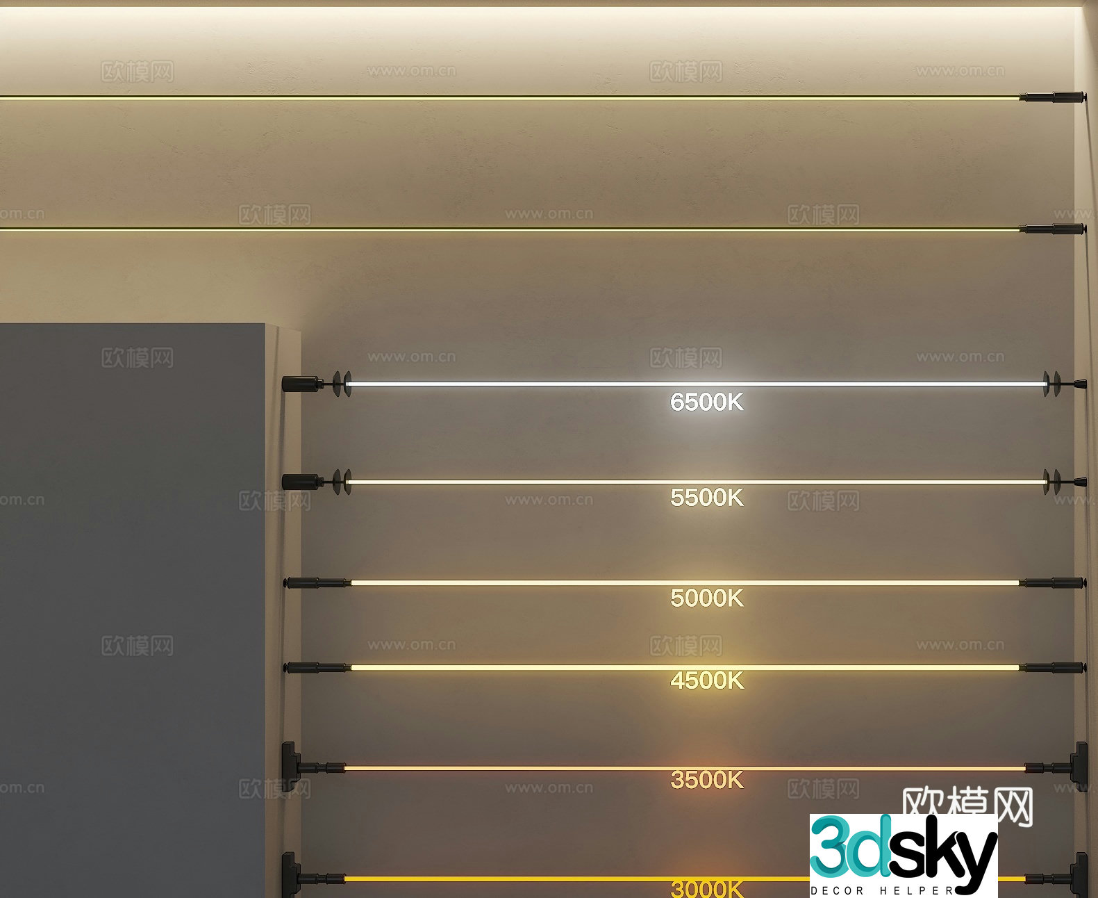 modern skyline light linear light steel wire light strip steel strip light 3d model