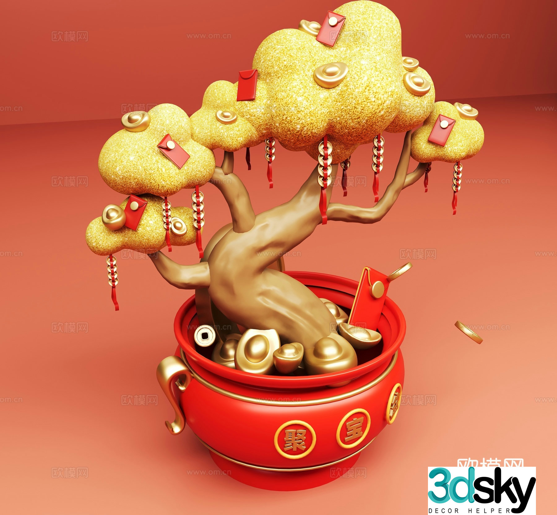National trendy display element components cornucopia money tree shopping mall display 3D model