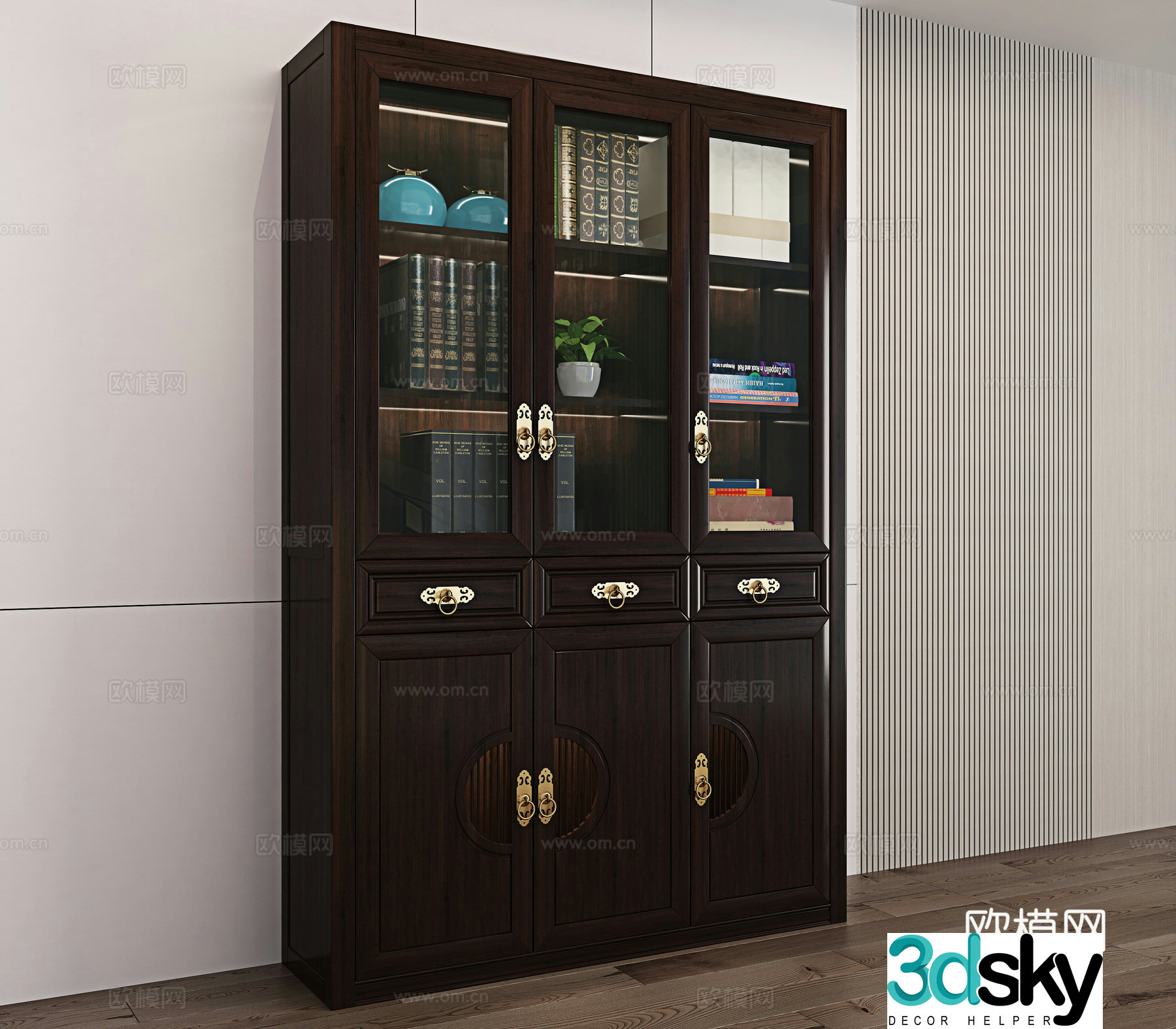Chinese bookcase solid wood bookcase 3d model