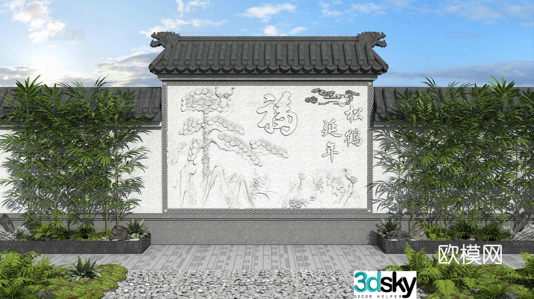 Chinese style screen wall 3D model