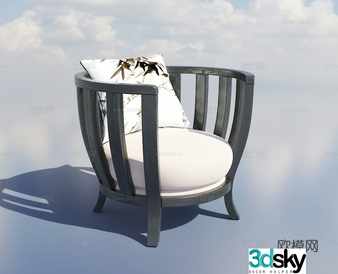New Chinese style leisure chair chair dining chair solid wood chair 3d model