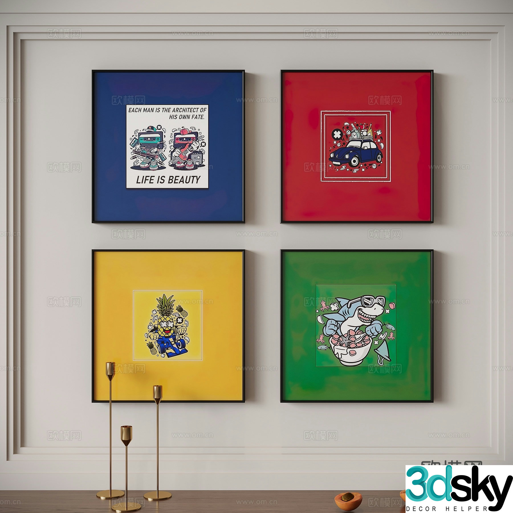 Modern dopamine combination painting cartoon decorative painting 3d model