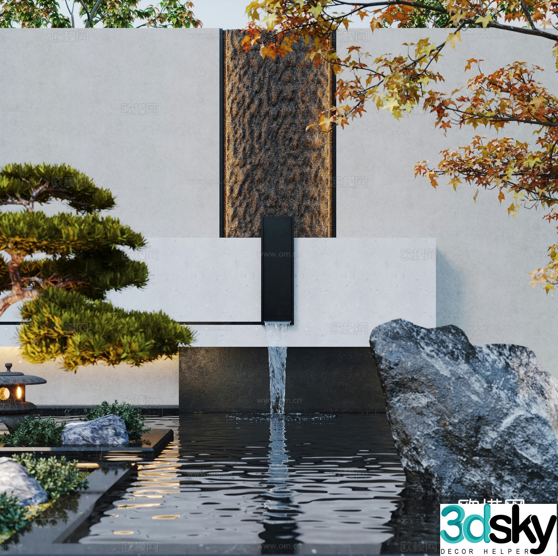 New Chinese style water feature wall landscape wall overlapping water courtyard water feature 3d model