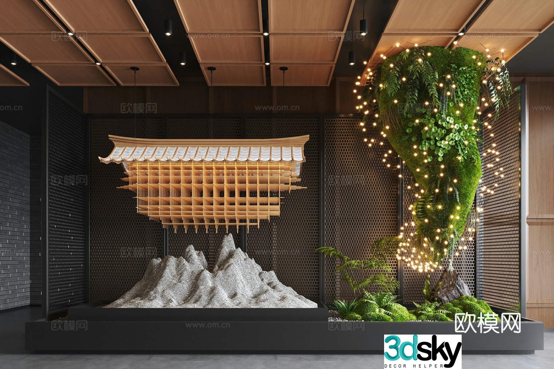 New Chinese style indoor landscape plant device 3D model
