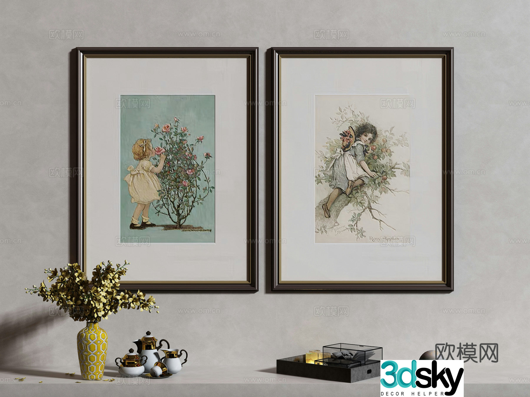 American decorative painting children figure oil painting 3d model