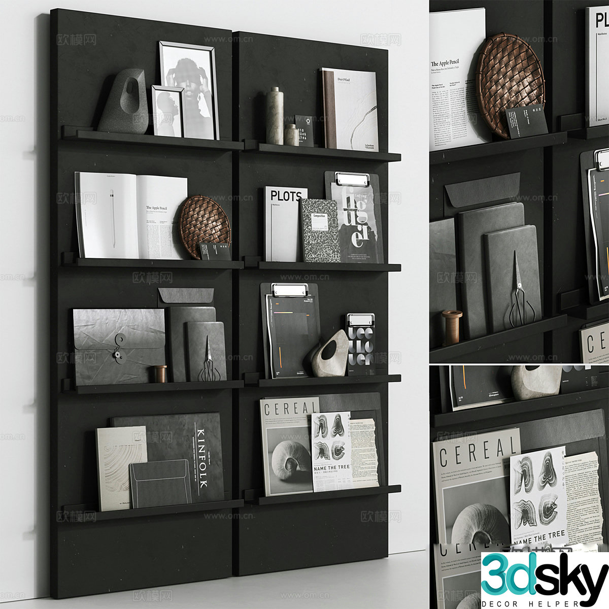 Modern magazine rack wall hanging bookshelf 3d model