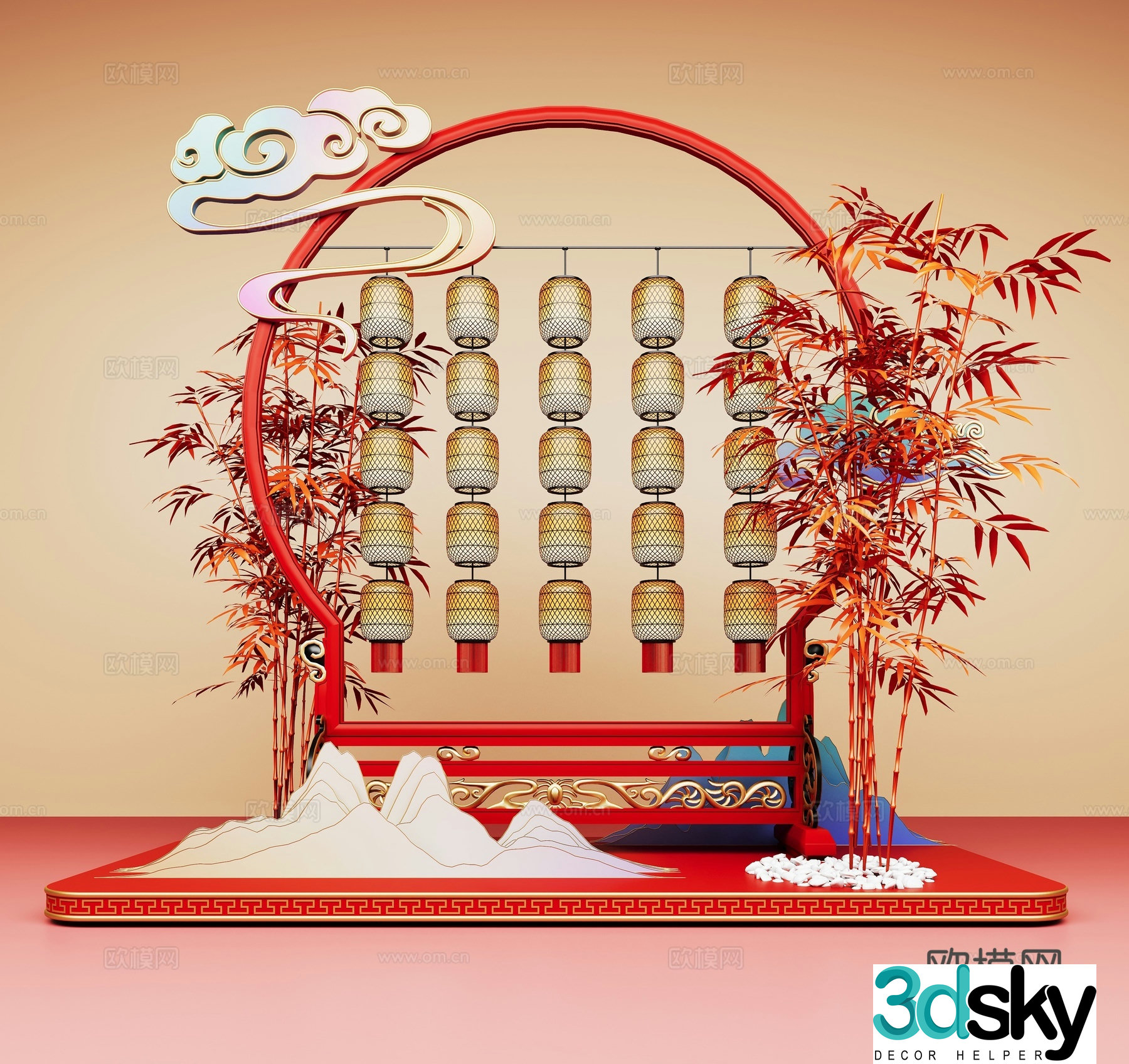 National trend of the Year of the Snake Lantern Festival lanterns commercial presentation Lantern Festival activities 3D model