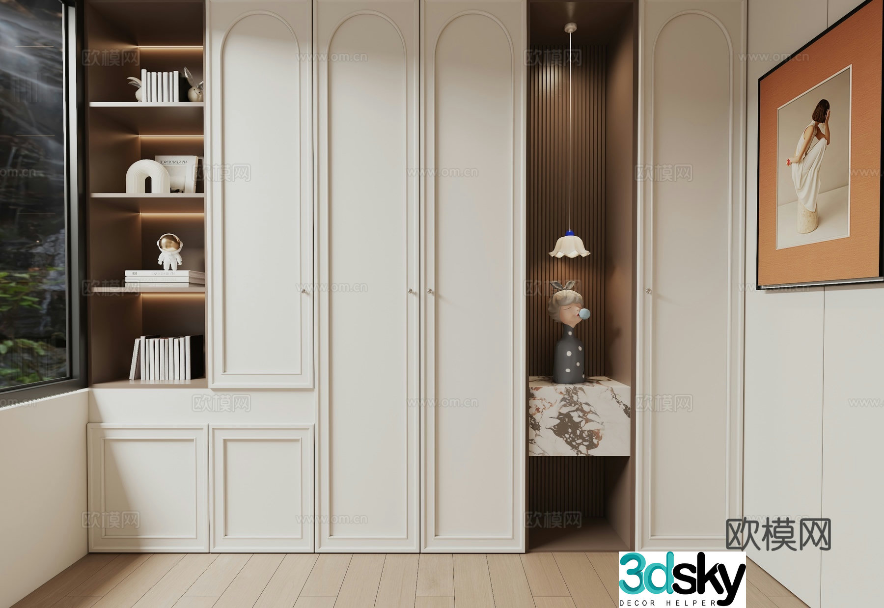 French bookcase wardrobe integrated cabinet 3d model