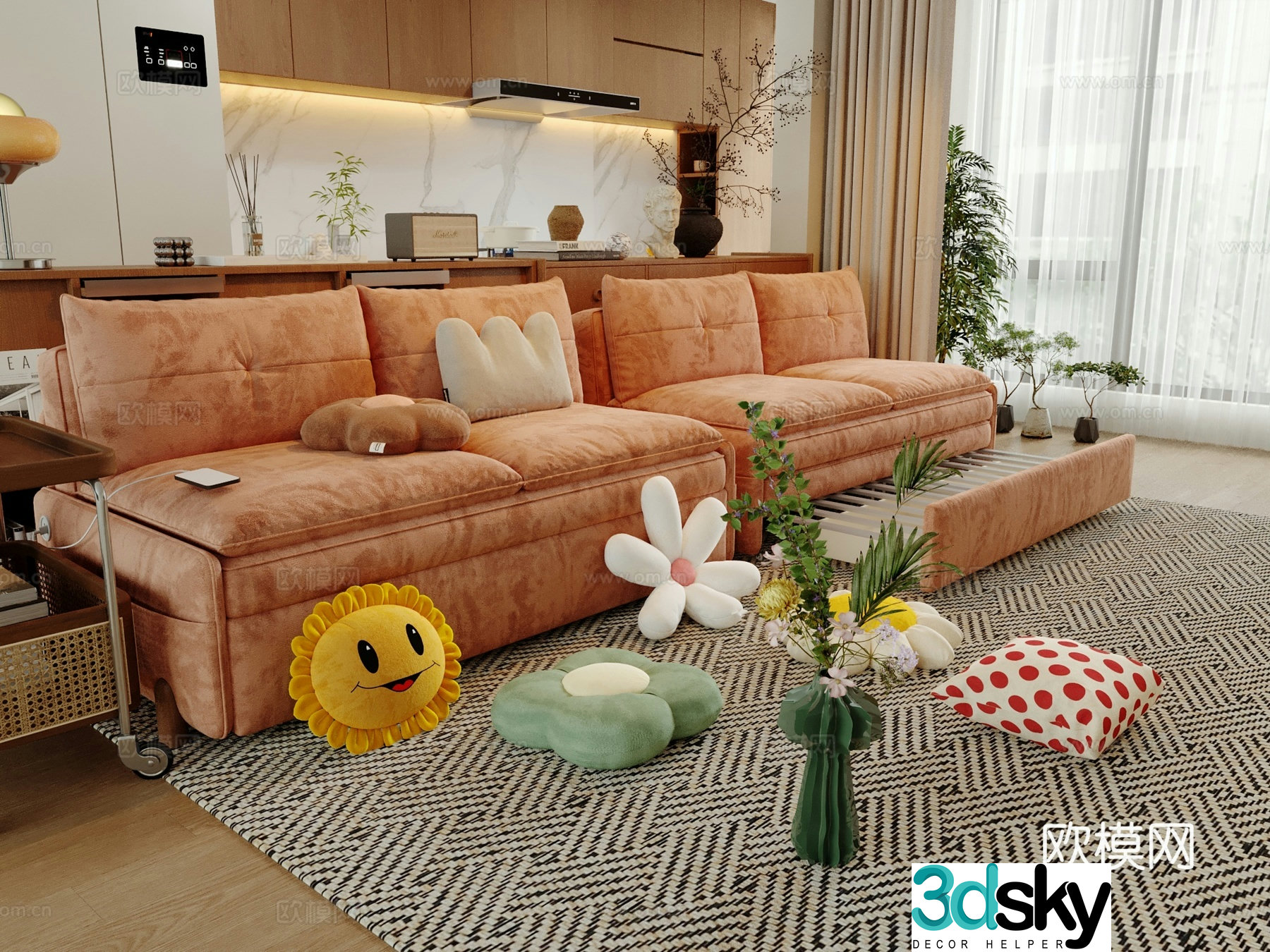 Cream style double sofa 3d model