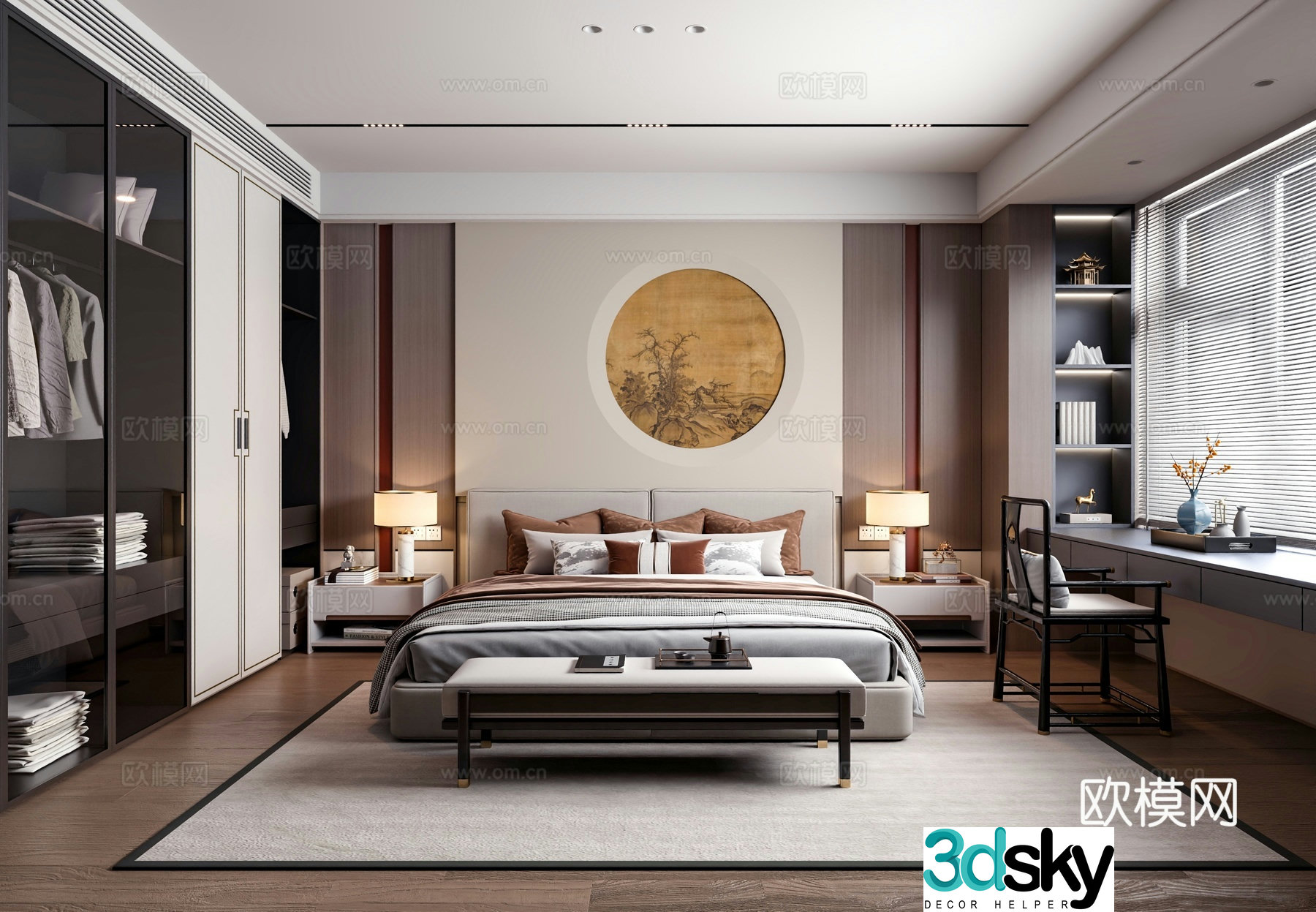 Chinese style bedroom master bedroom 3d model