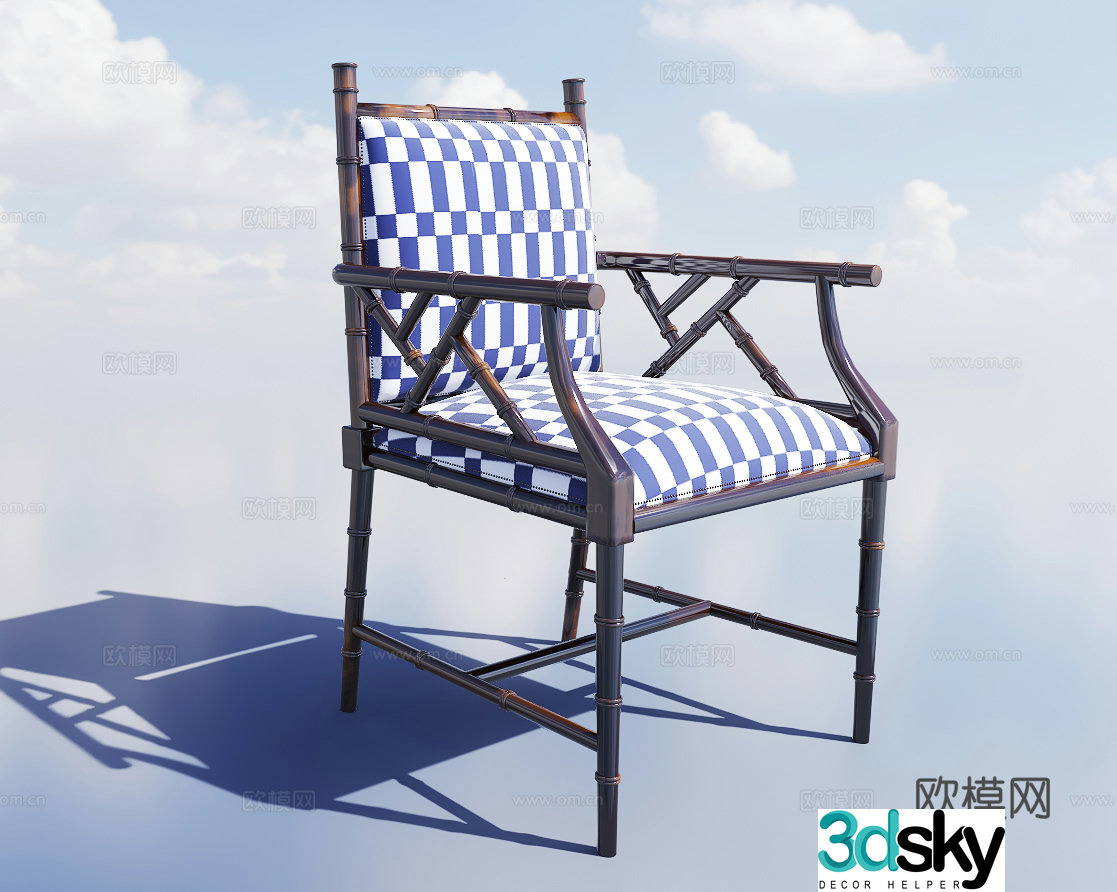 New Chinese style armchair dining chair solid wood chair 3d model