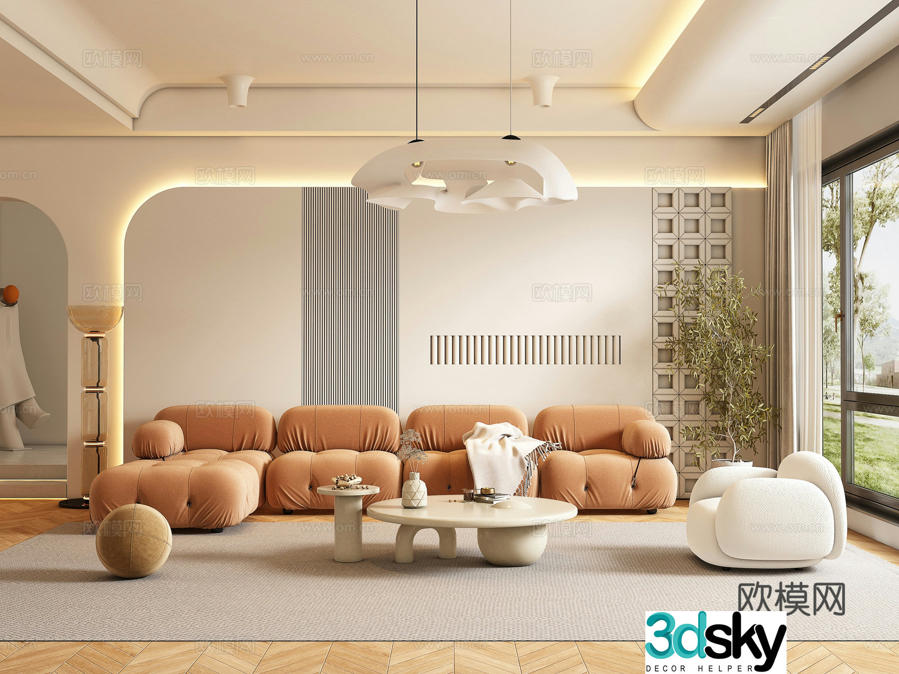 Cream style living room 3d model