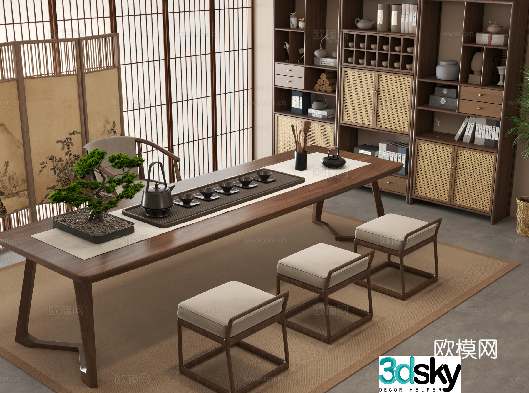Medieval style tea table and chairs 3d model
