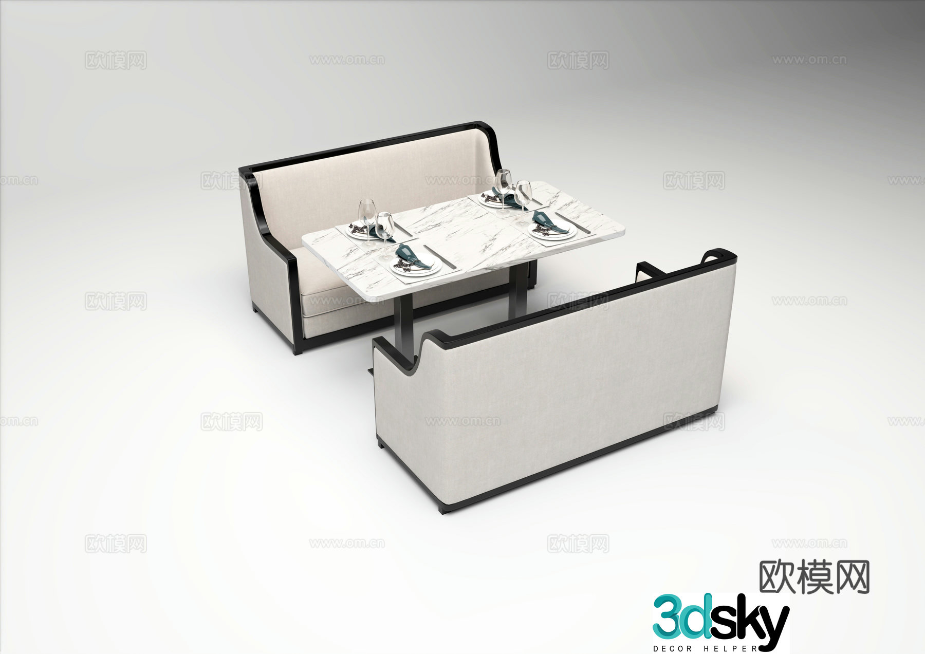 New Chinese style booth dining table and chairs 3D model