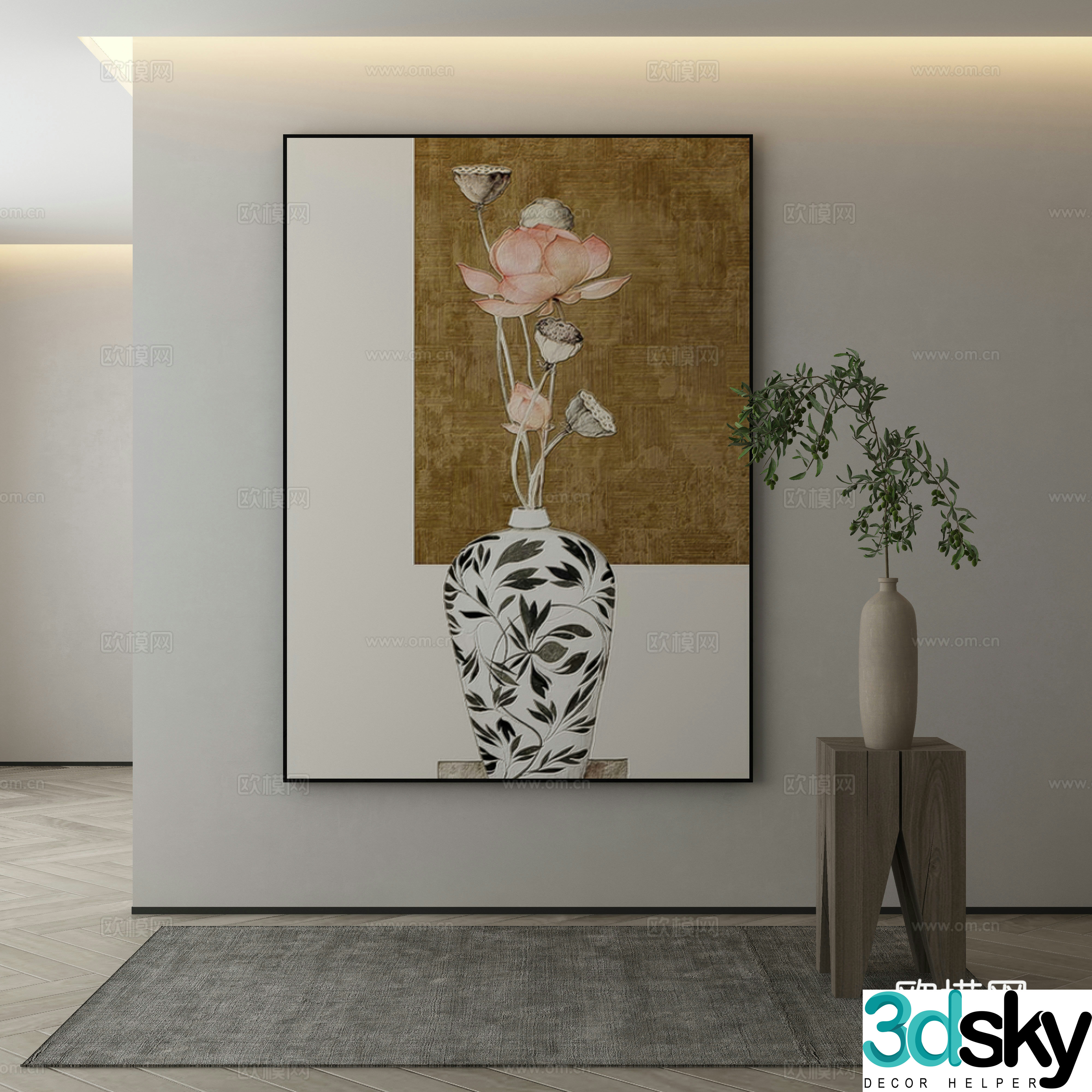 New Chinese style decorative painting vase oil painting 3d model