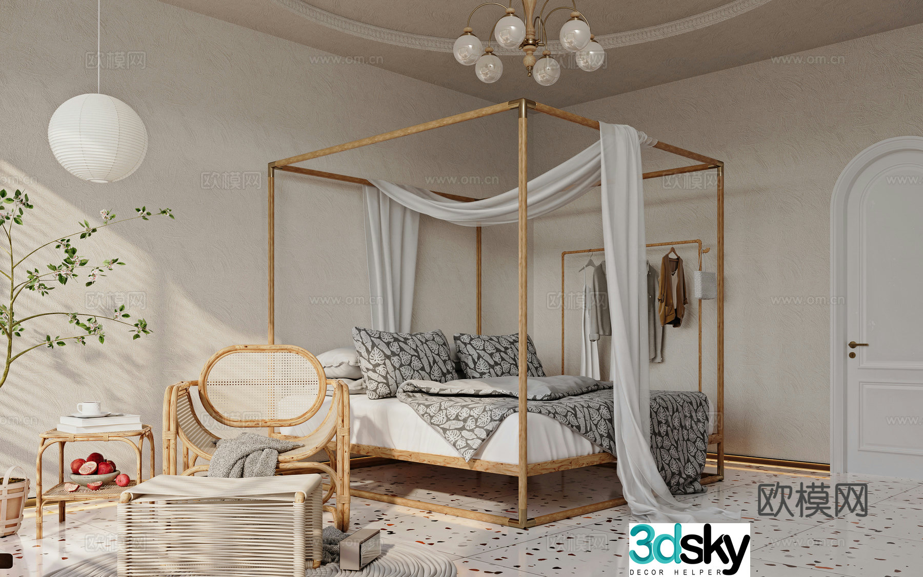 Log style bedroom master bedroom 3d model