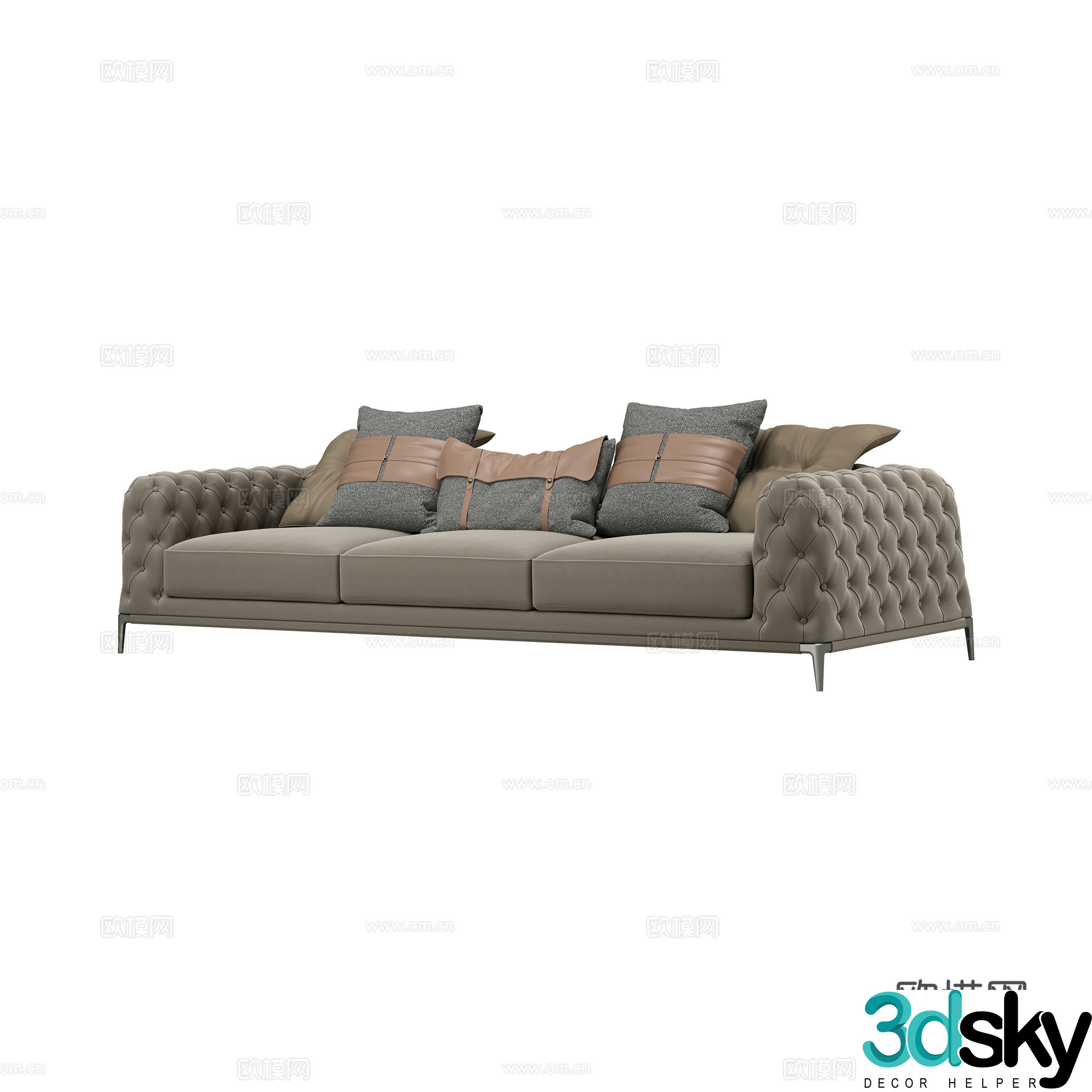 Simple European three-person sofa 3D model