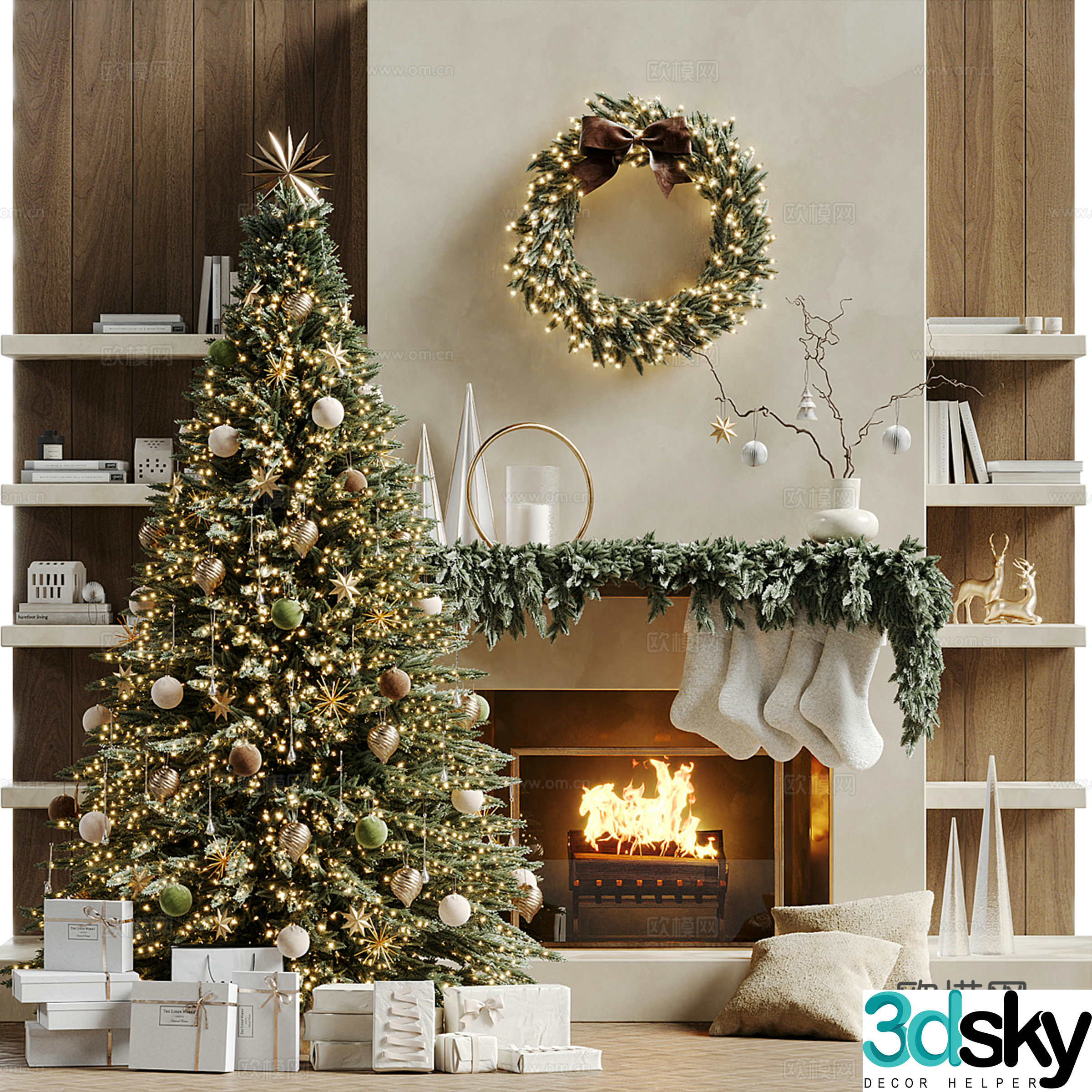 Christmas tree Christmas display fireplace gift box 3d model