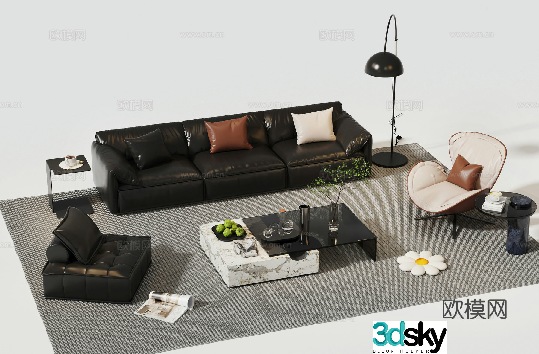 Modern leather sofa modular sofa 3d model