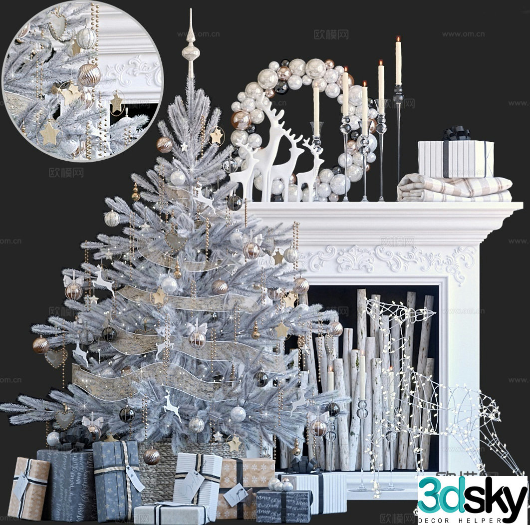 Fireplace Christmas tree decoration 3d model