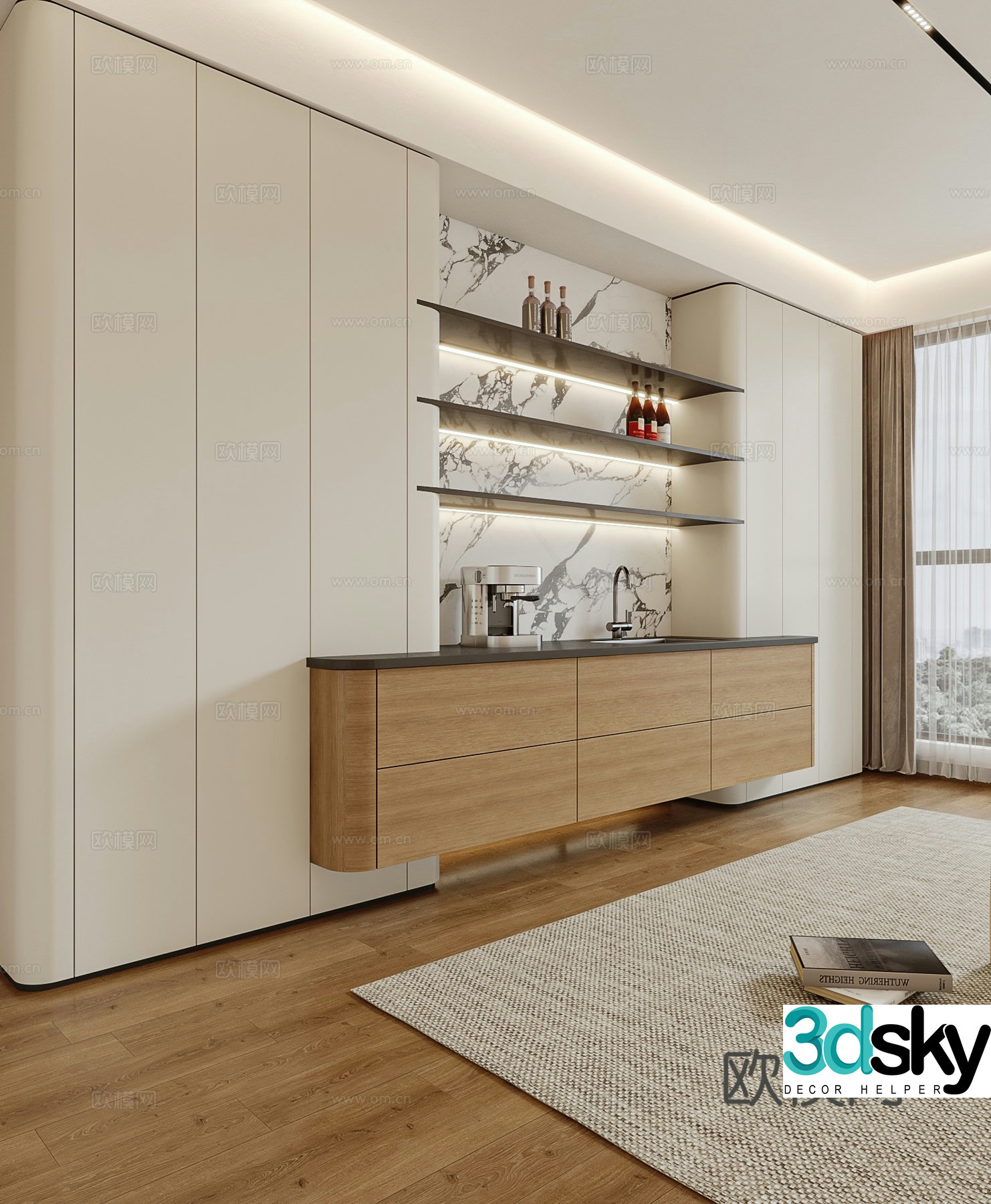 Modern sideboard floating sideboard 3d model
