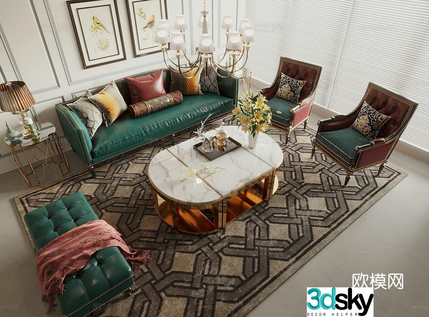French sectional sofa 3d model