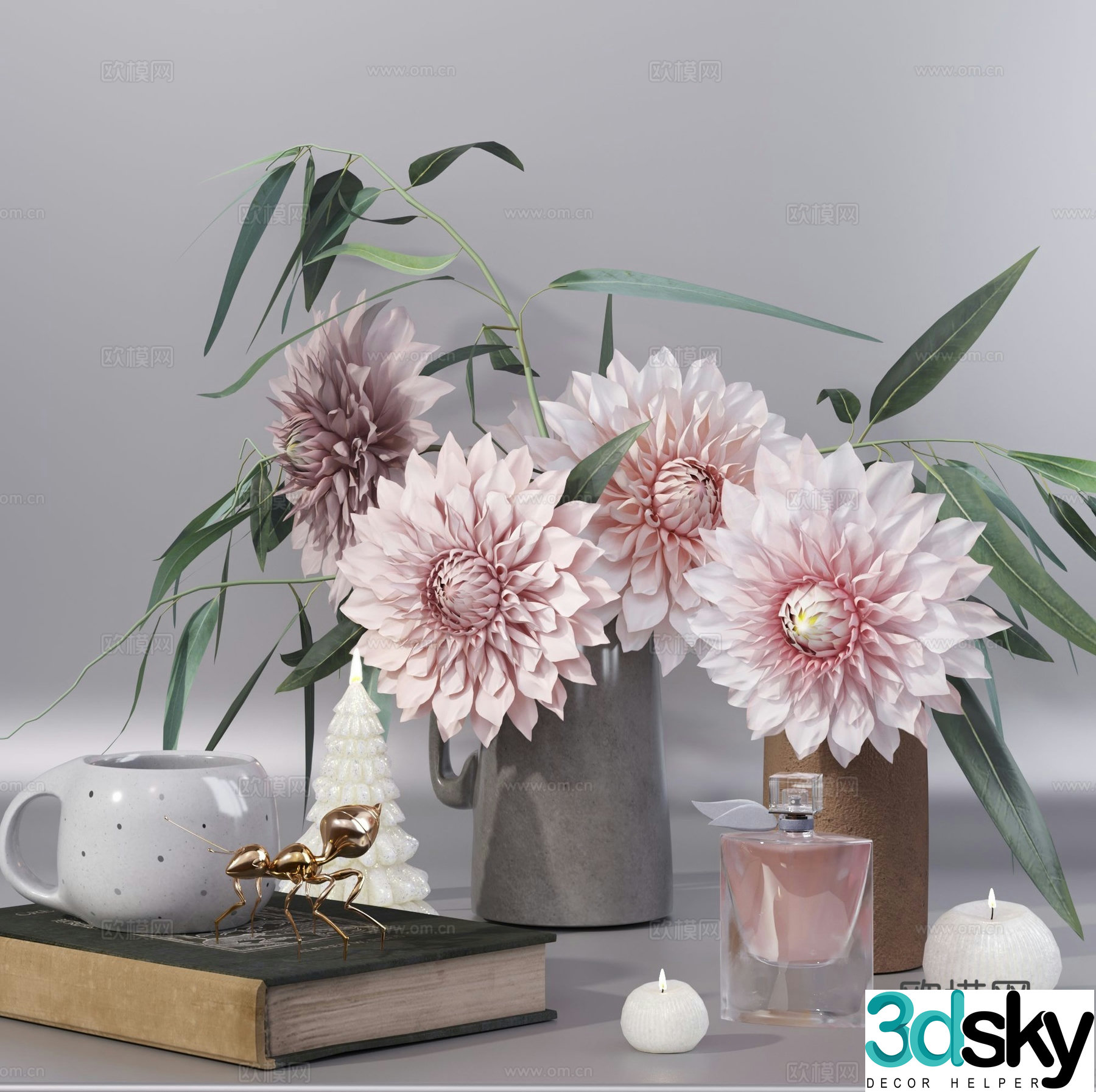 Desktop ornaments vase books 3d model