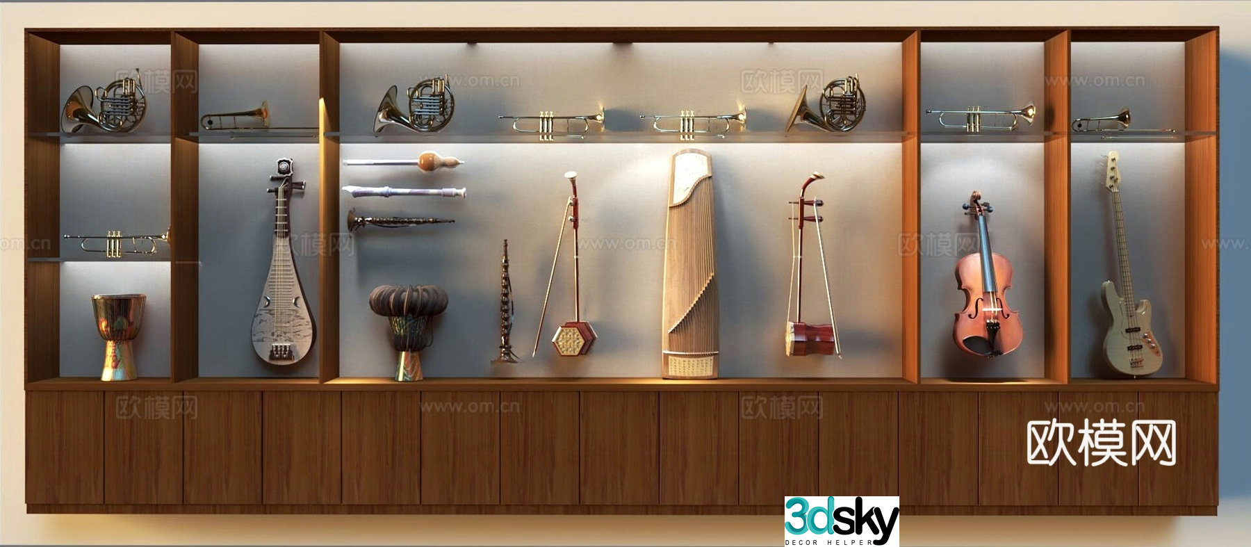 Musical instrument showcase display rack 3d model