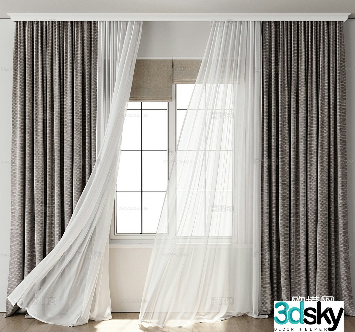 Plain curtain gauze curtain screen window 3d model