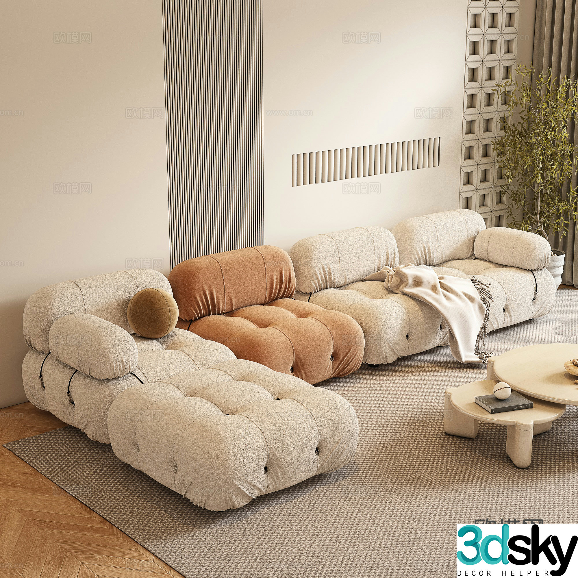 Wabi-sabi multi-person sofa 3d model