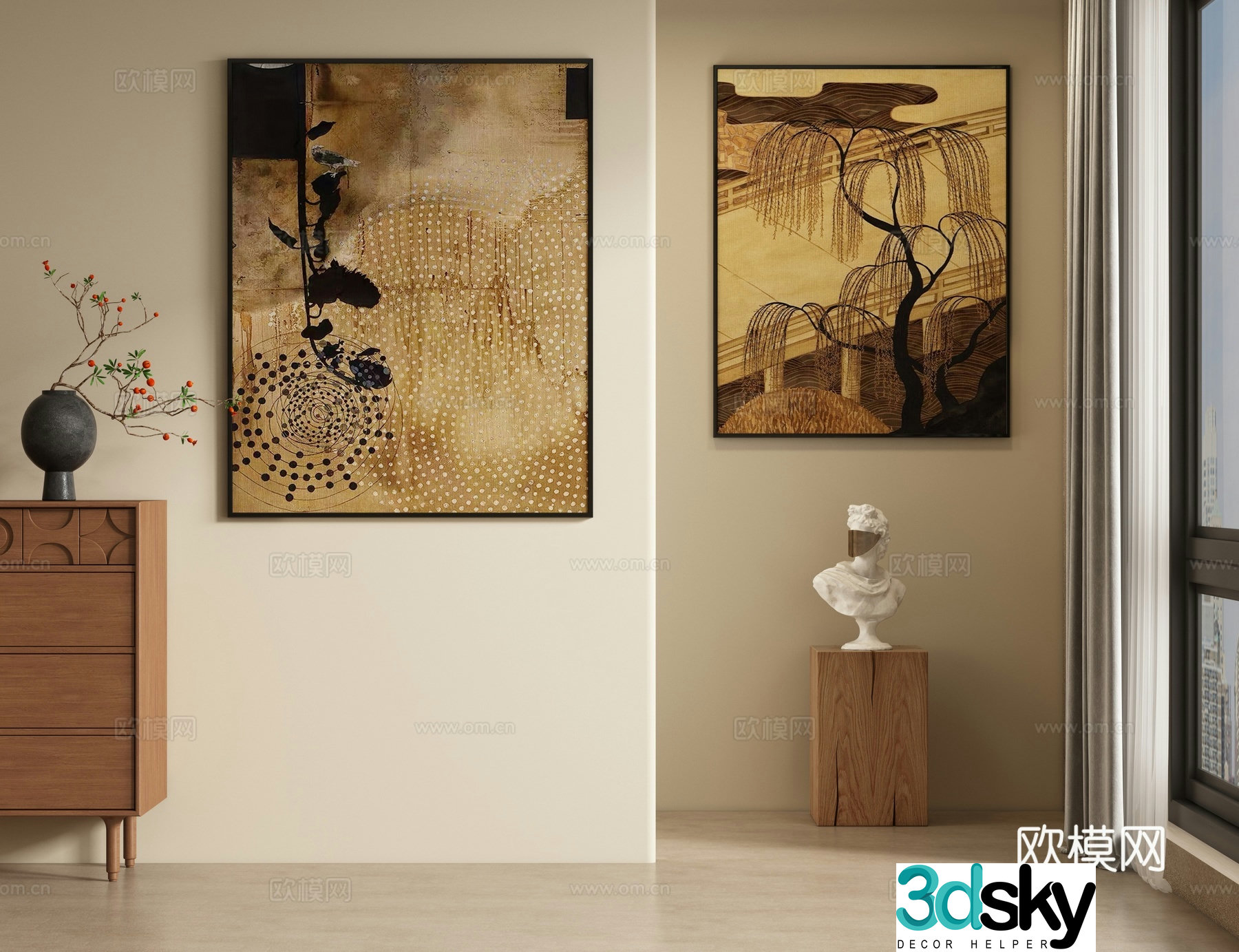 Medieval style decorative painting art hanging painting 3d model