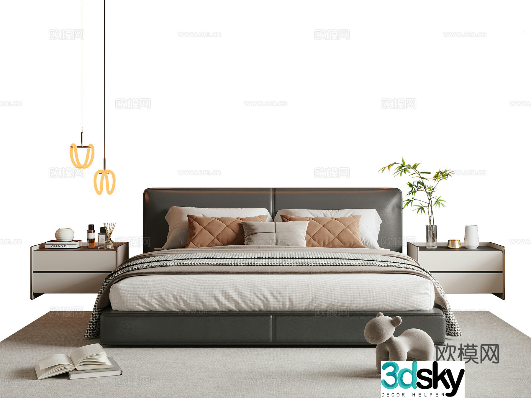Italian double bed 3d model
