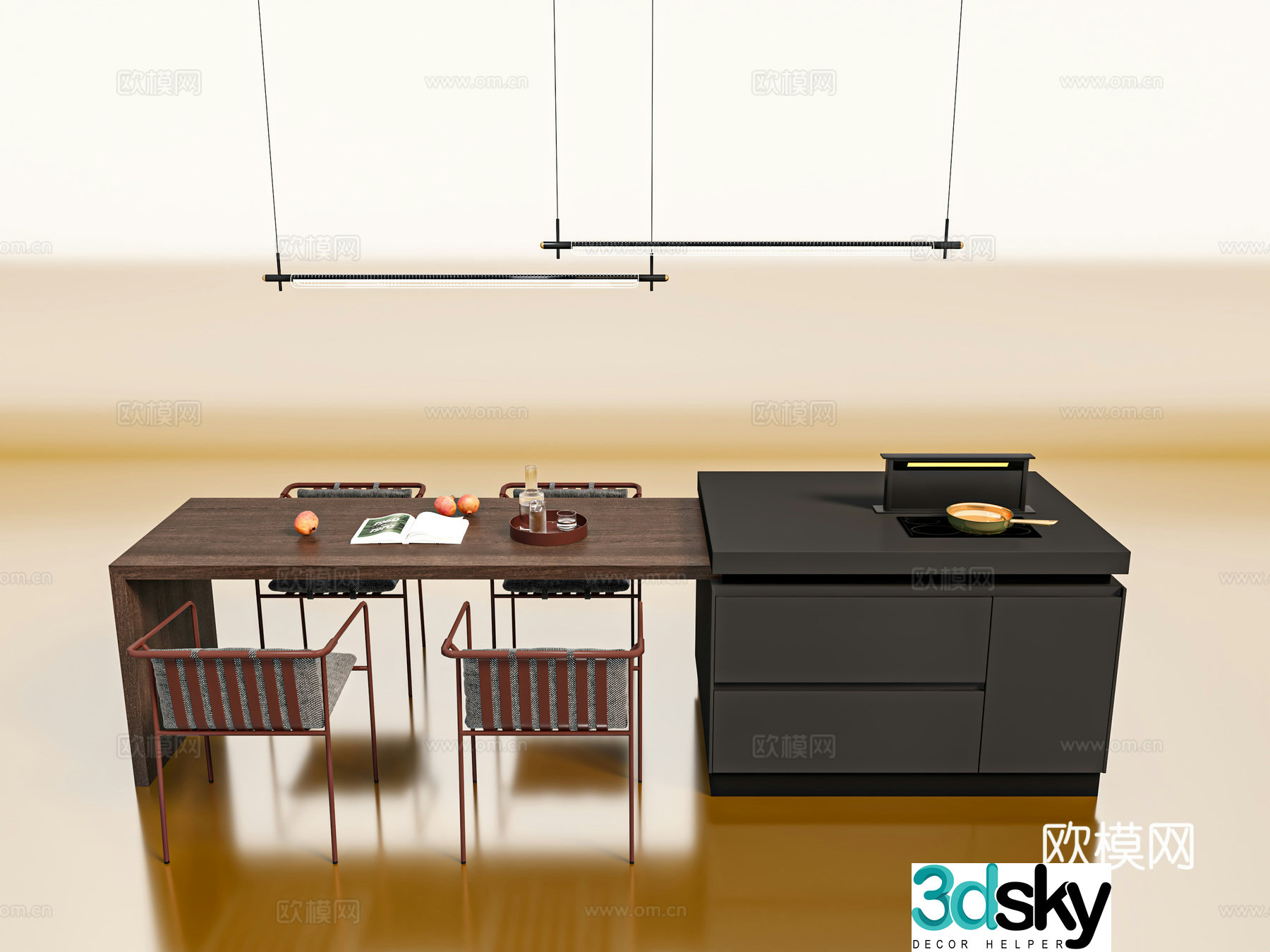 Island dining table and chairs 3d model