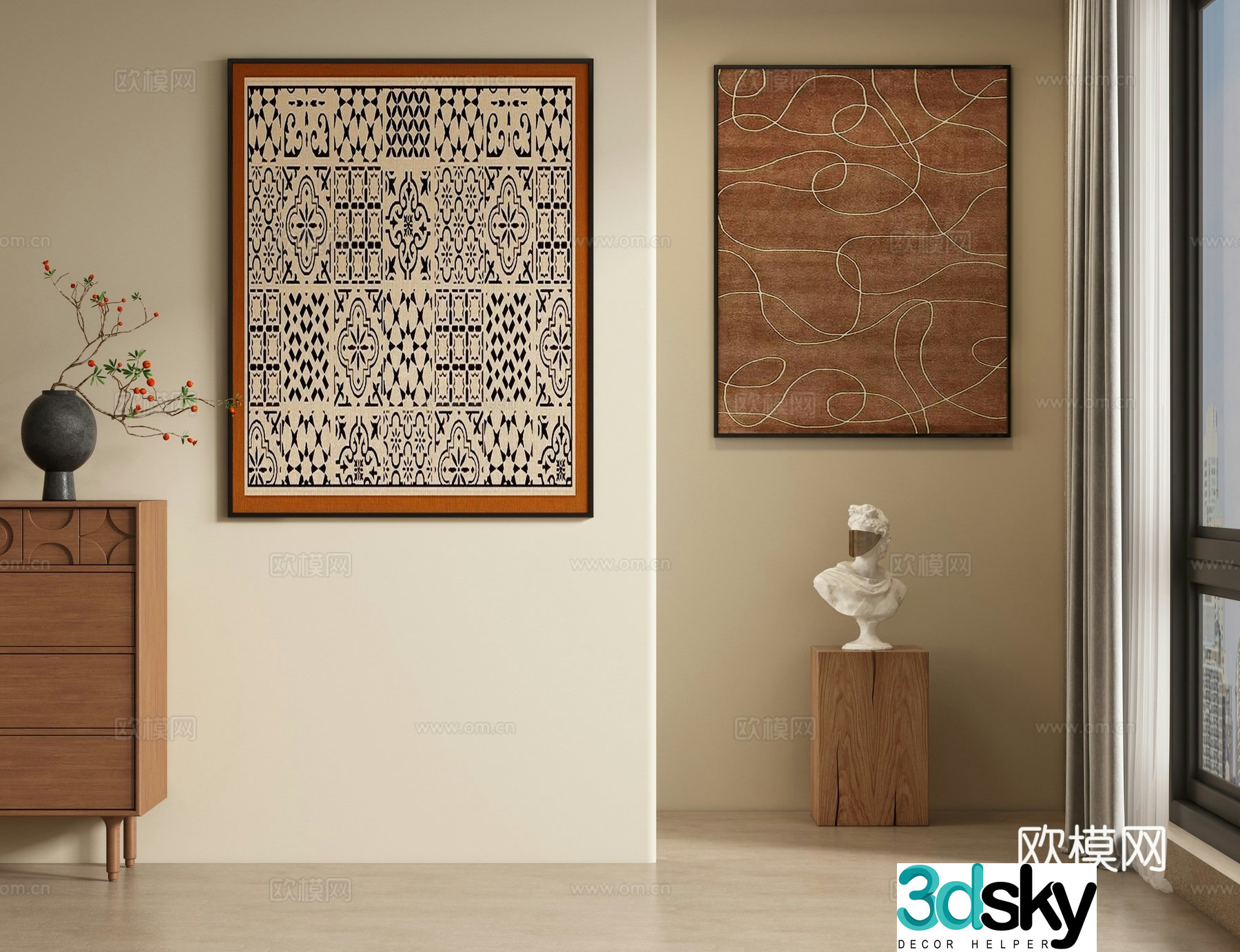 Medieval style hanging painting texture painting decorative painting 3D model