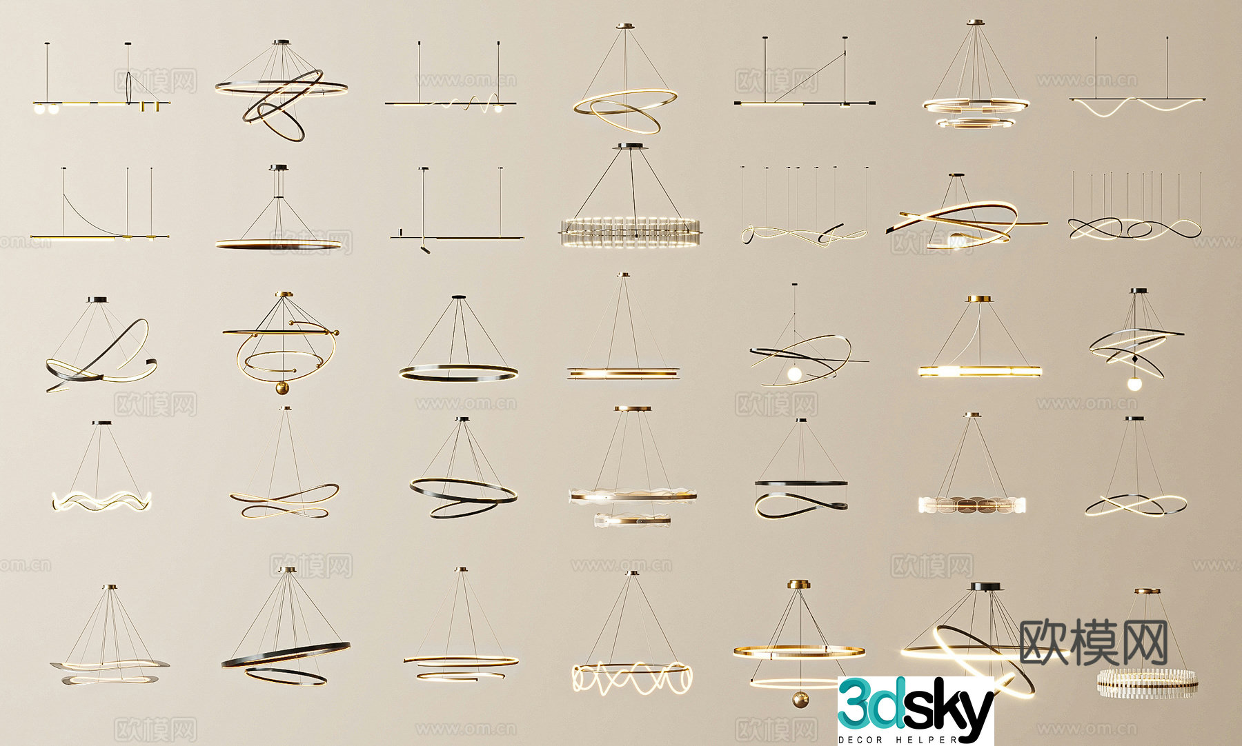 Light luxury chandelier ring chandelier 3d model