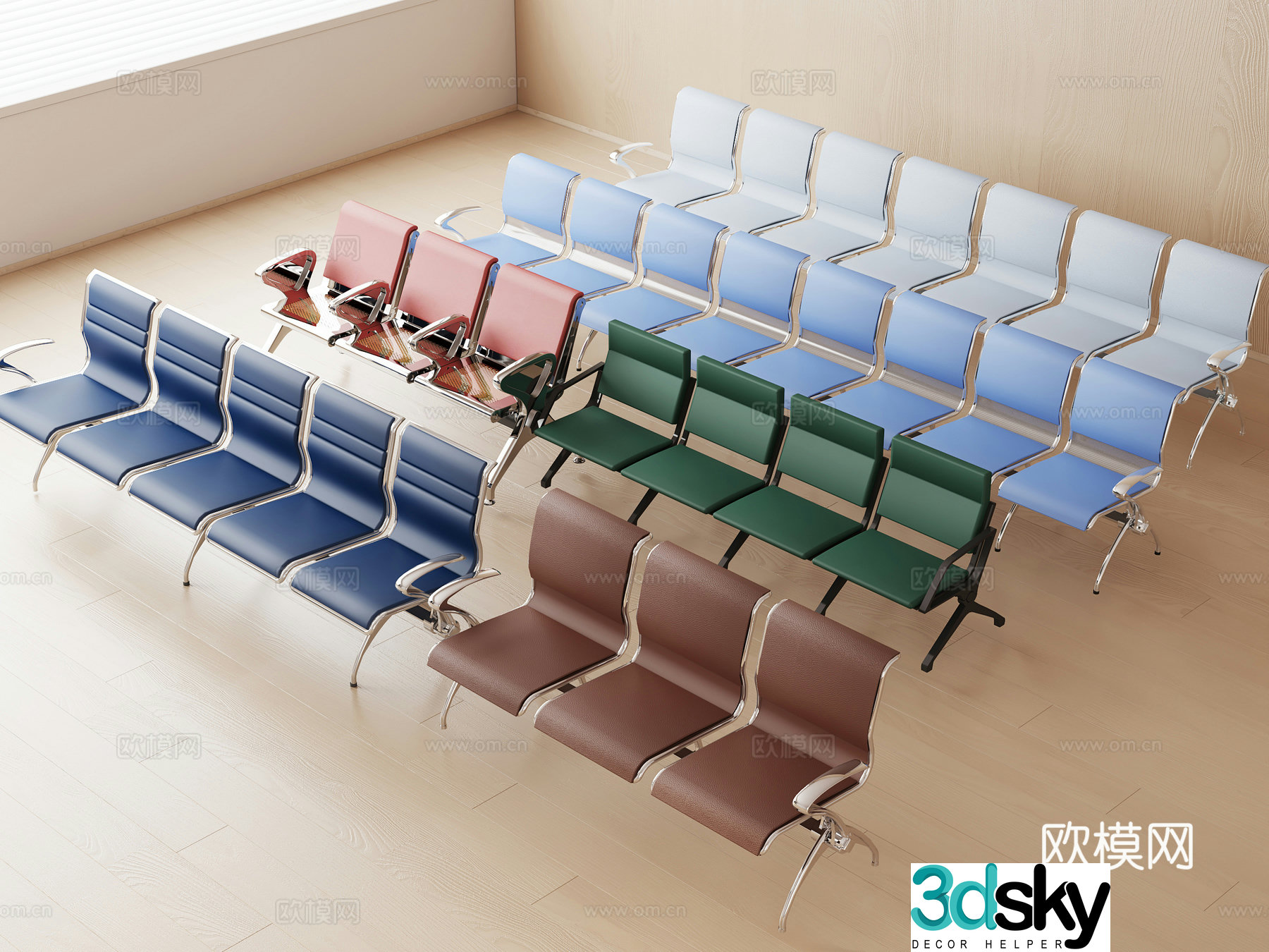 Public seating waiting chair row chair 3d model