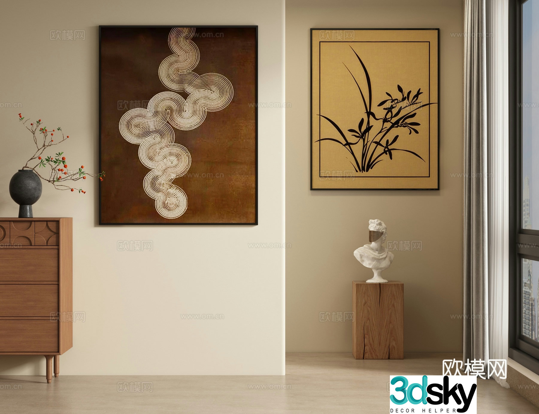 Medieval style retro hanging painting decorative painting 3d model