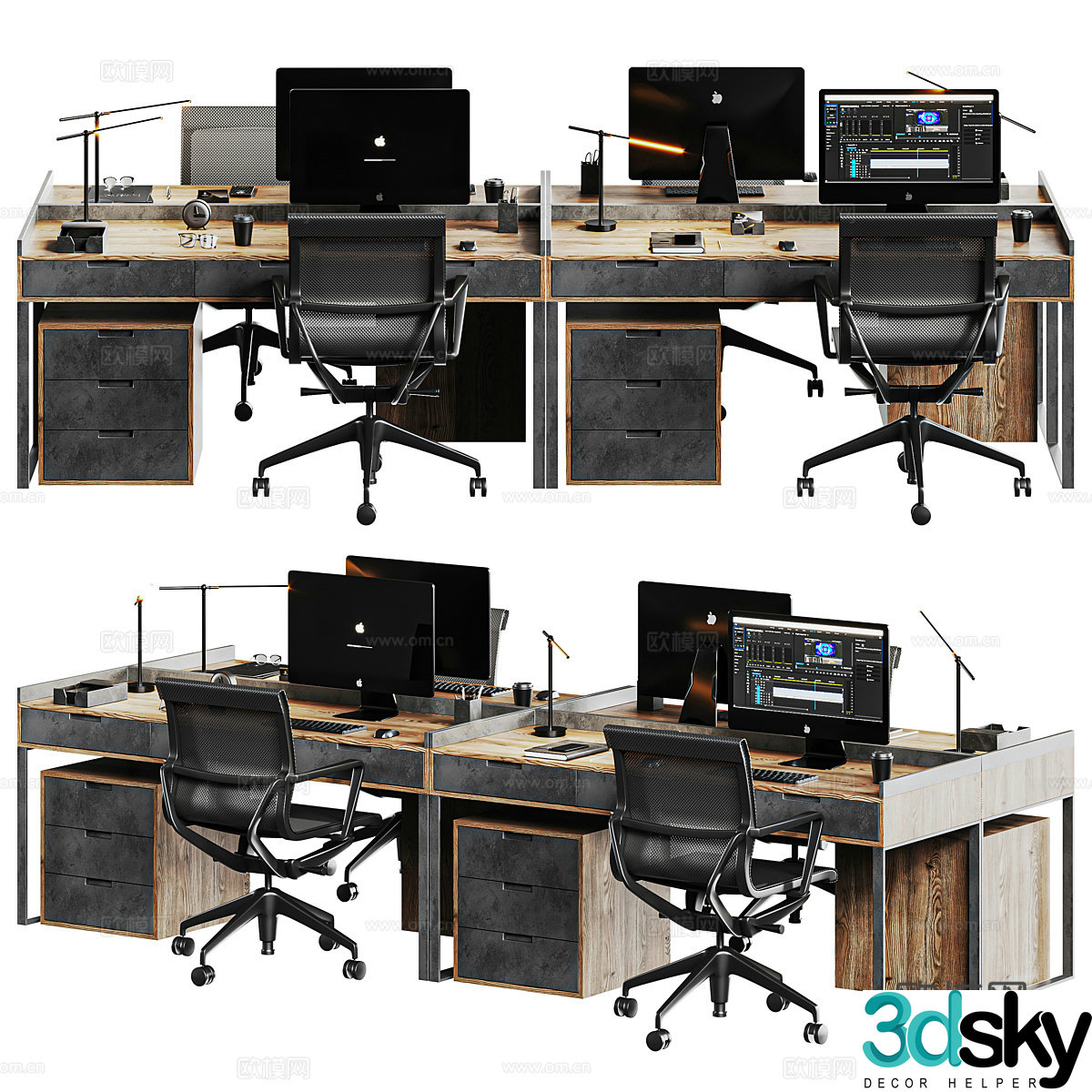 Industrial style office desk and chair 3d model
