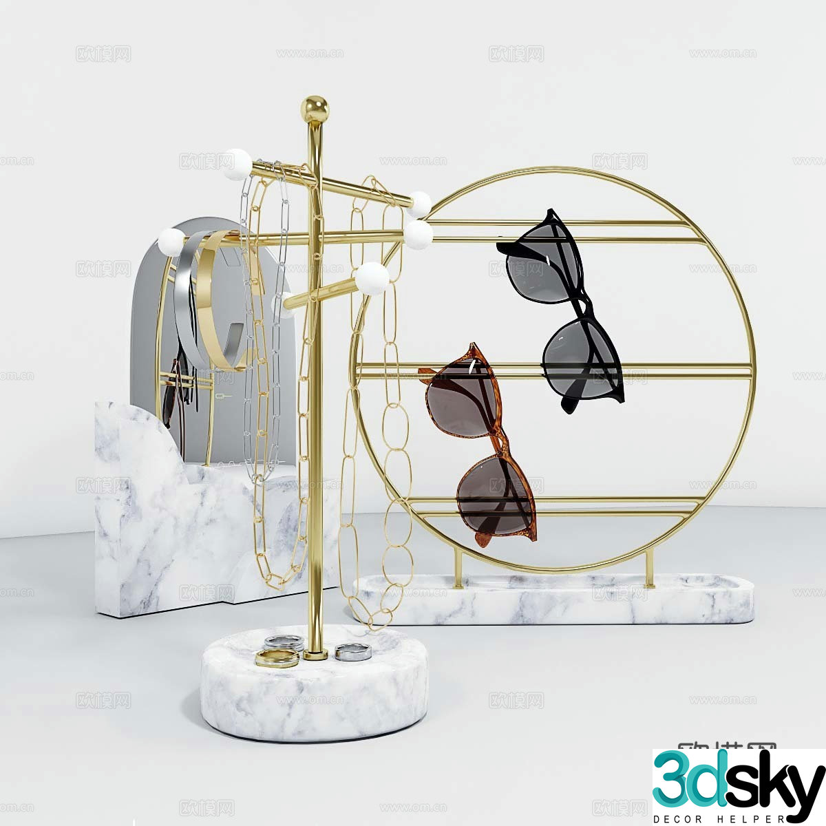 Marble glasses jewelry stand 3d model