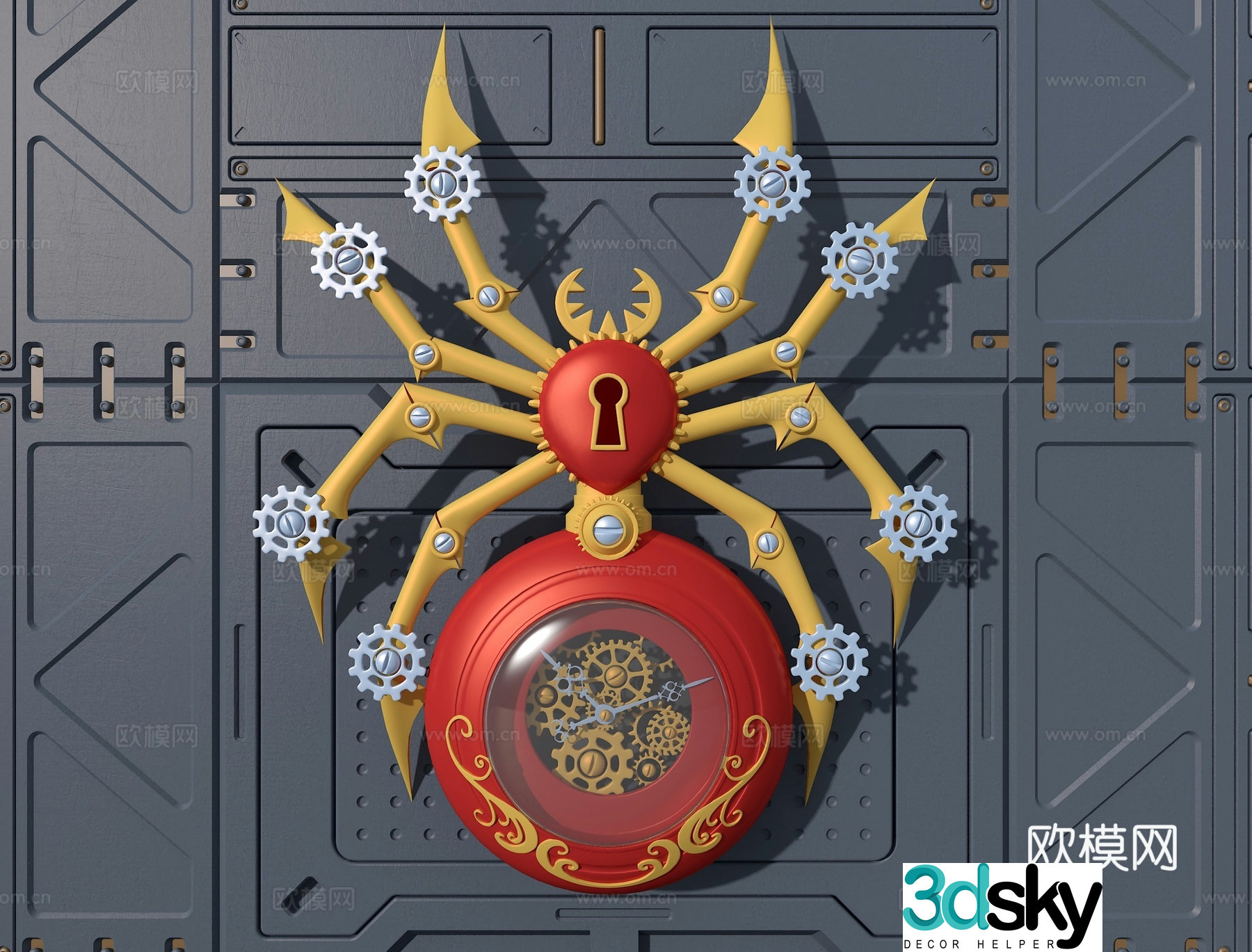 Industrial style mechanical spider clock 3d model