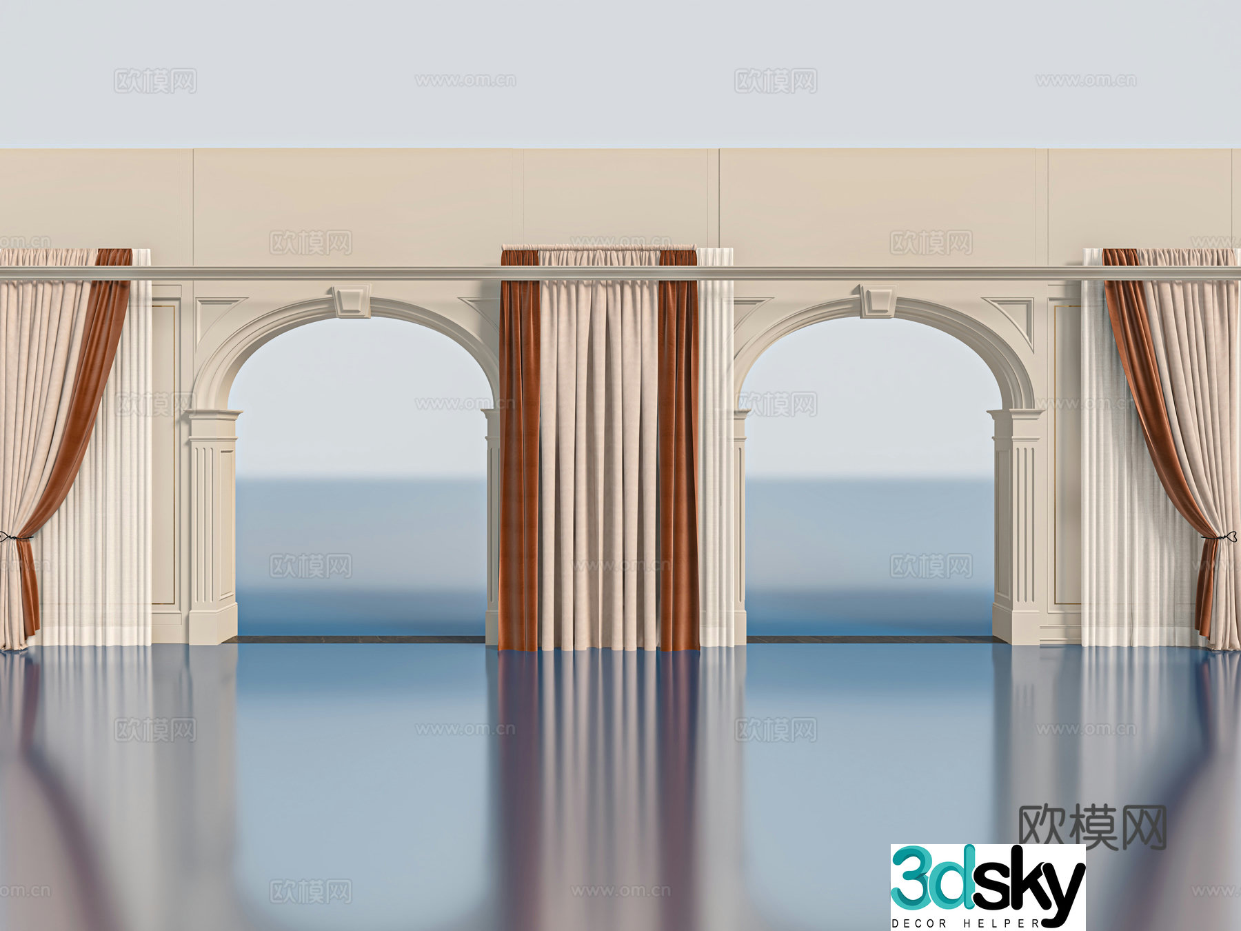 French pillar door opening curtain 3d model