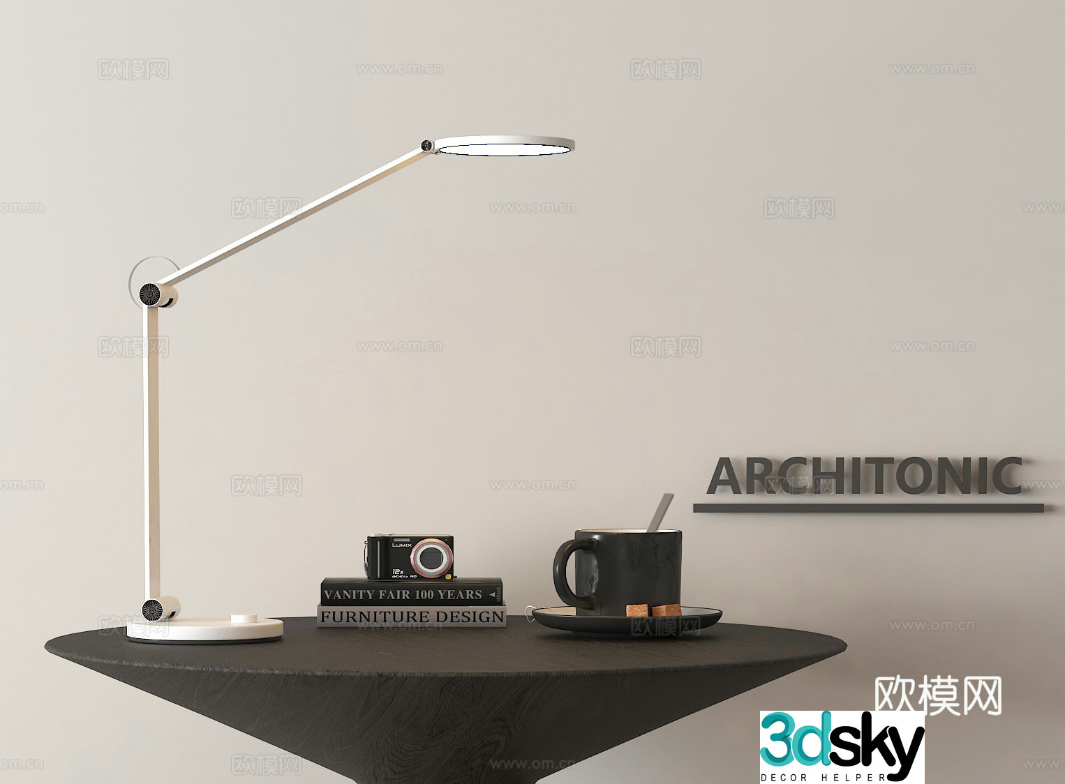 Desk lamp desk reading table water cup 3D model