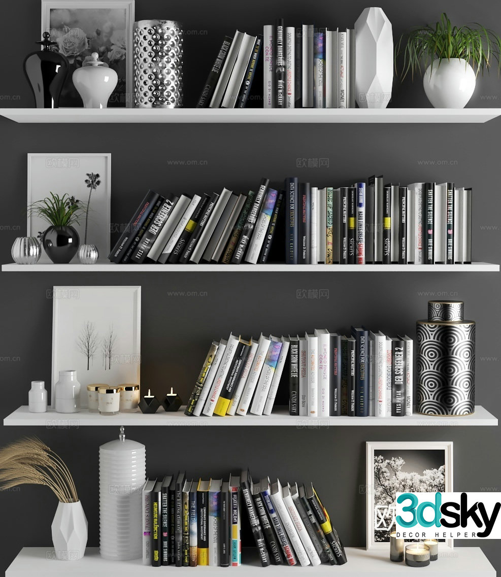 Modern decorations ornaments books vases 3d model