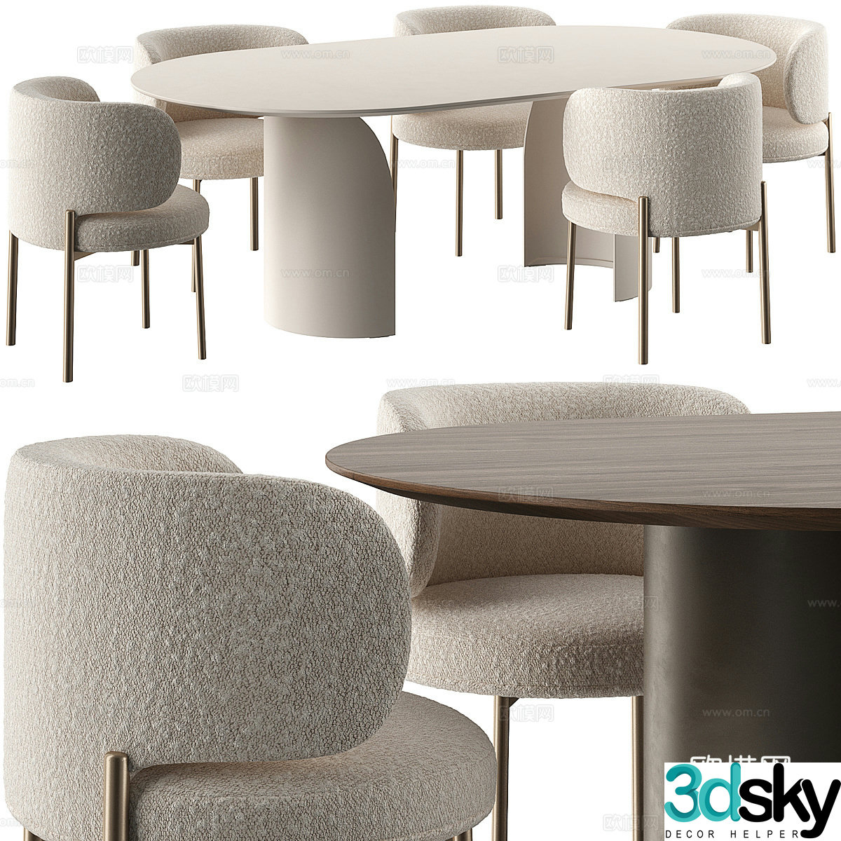 Modern dining table and chairs 3d model